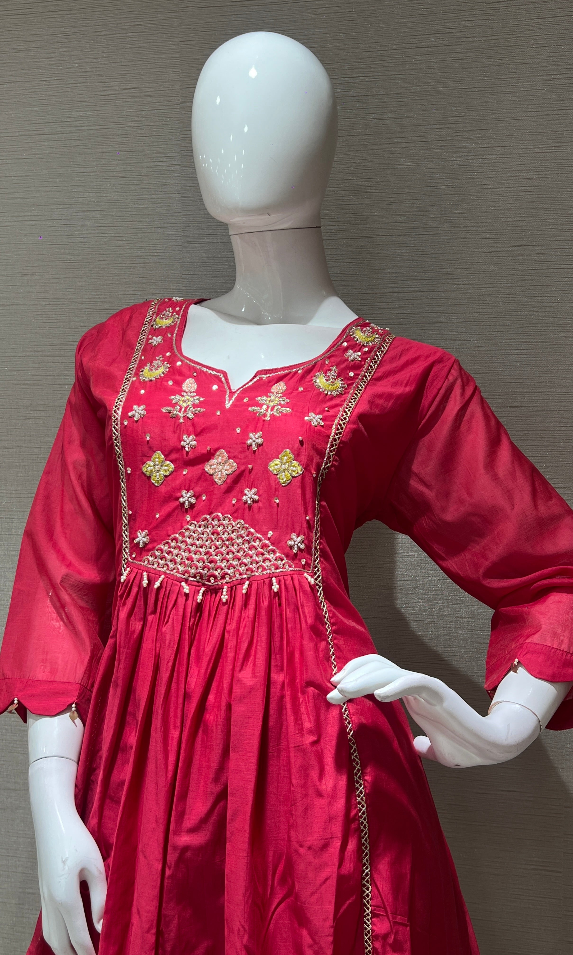Pink MUL CHANDERI ANARKALI KURTA SET