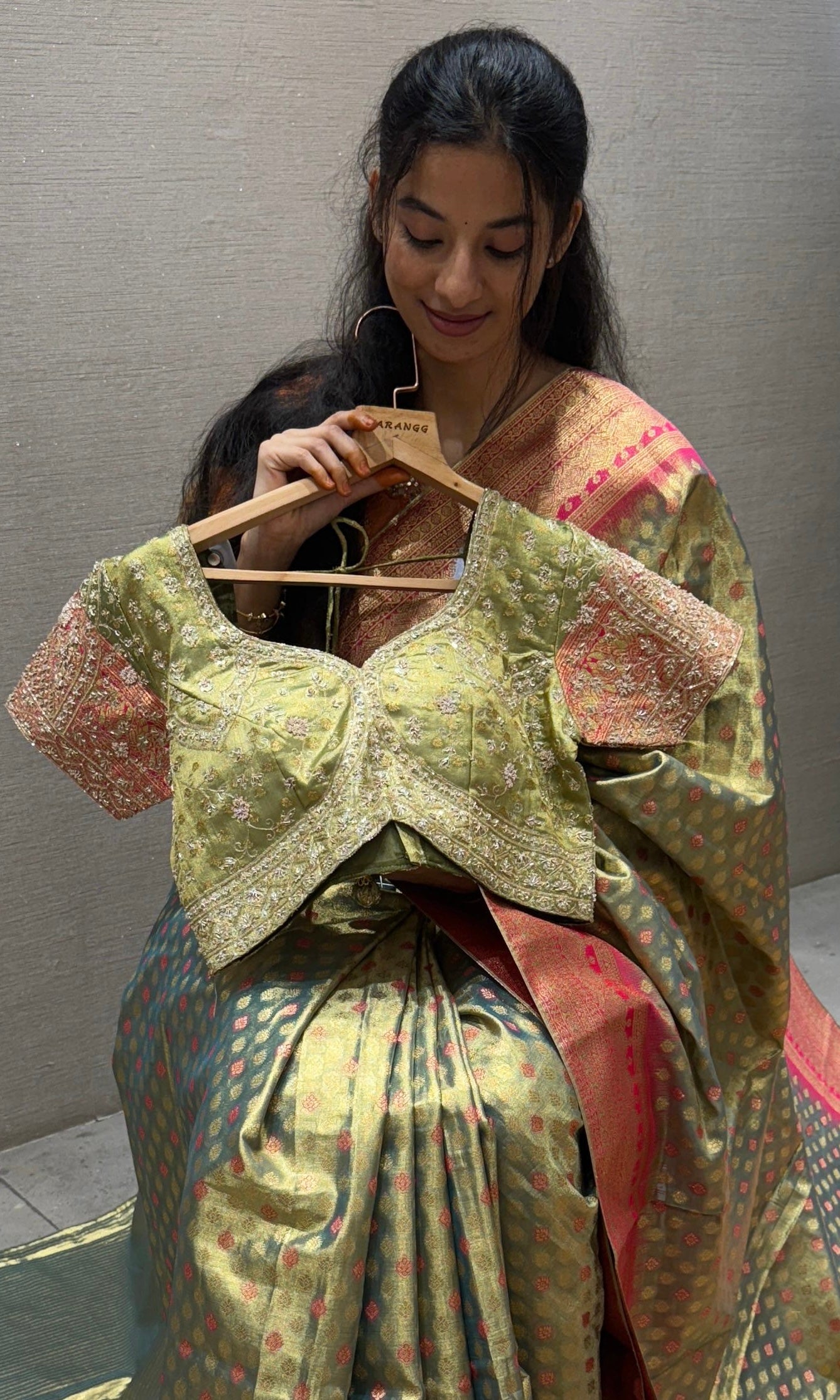 Pink saree with ready blouse