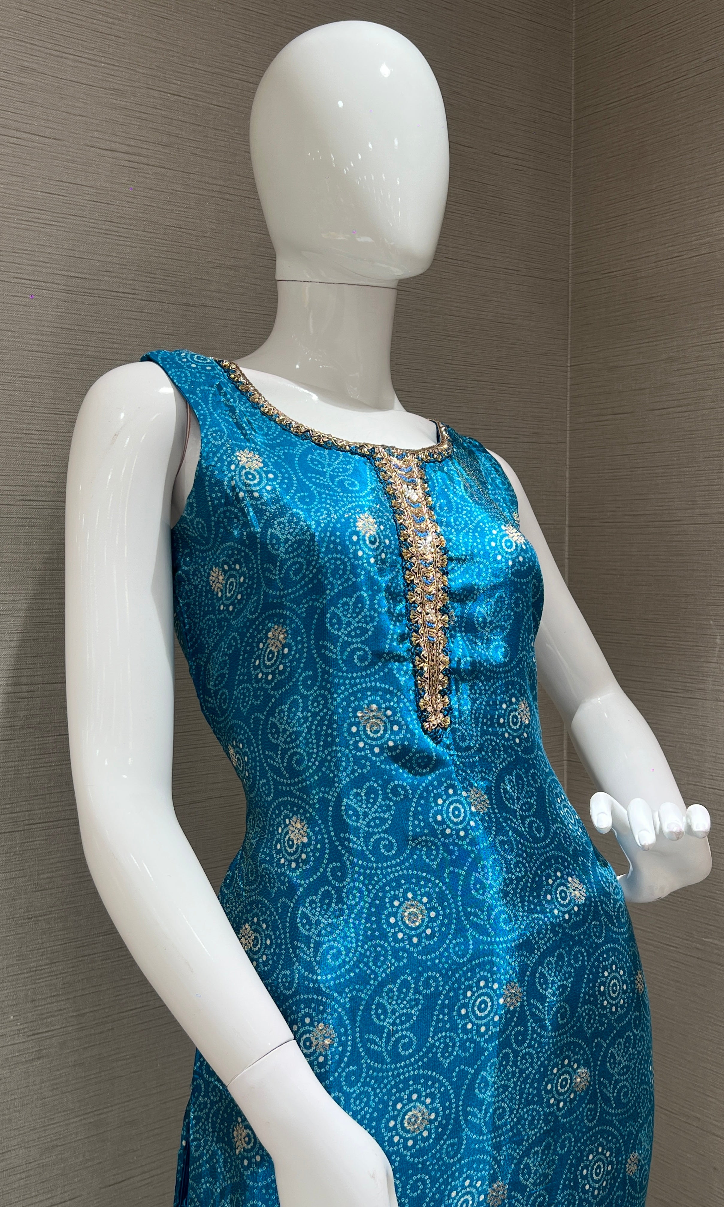 Rama blue and gold ethnic kurta set