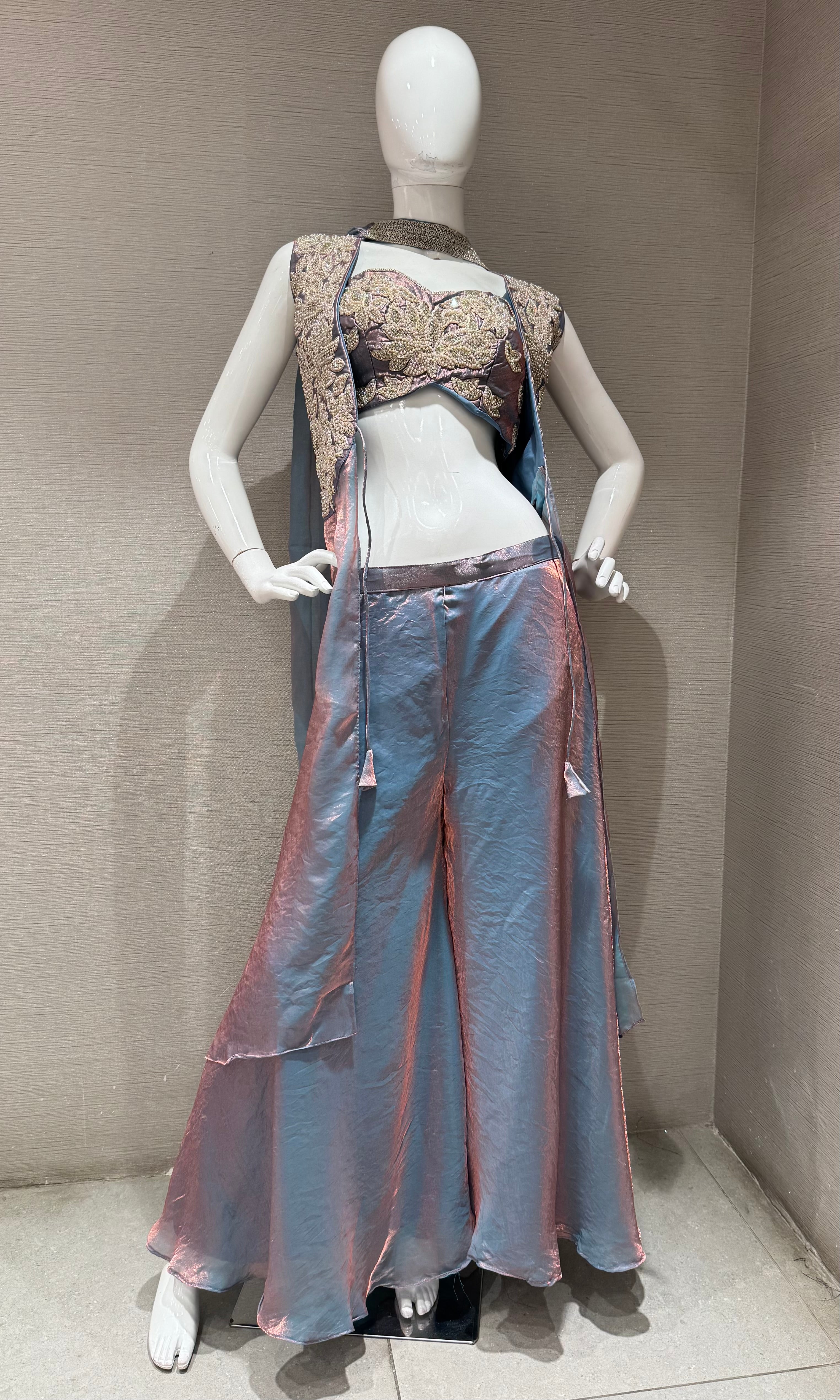 Lavander Embellished Crop Top & Palazzo Set