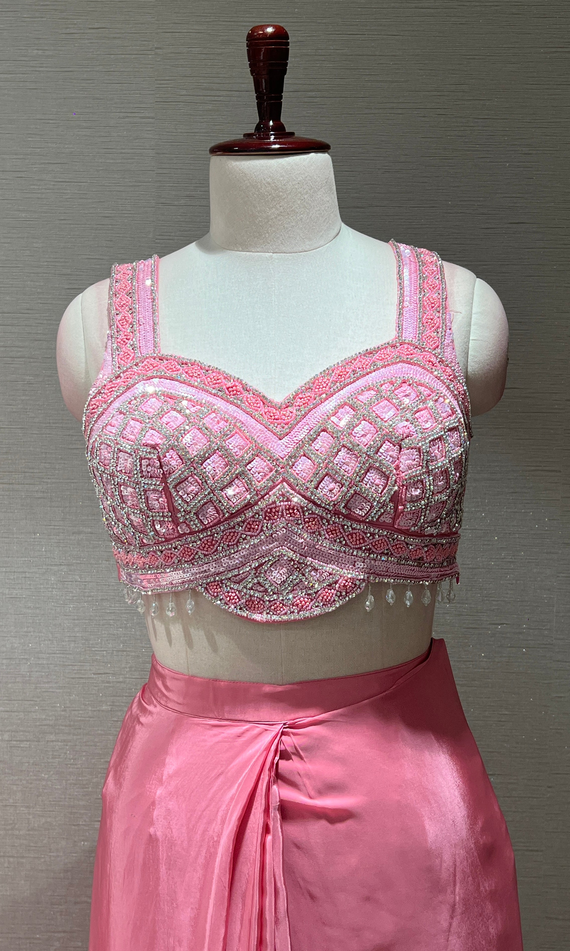 Blush Pink Drape saree with Crystal Blouse