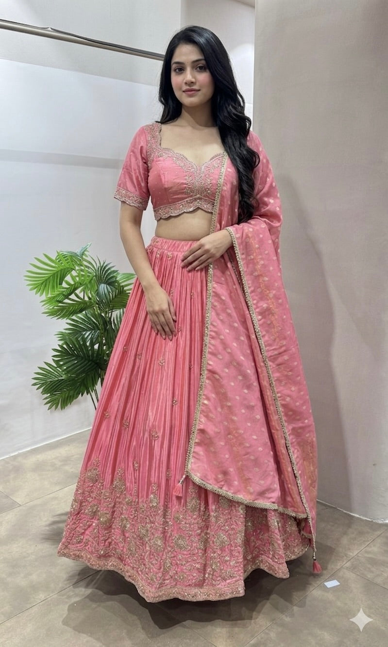 Baby pink GOLDEN EMBROIDERY Lehenga