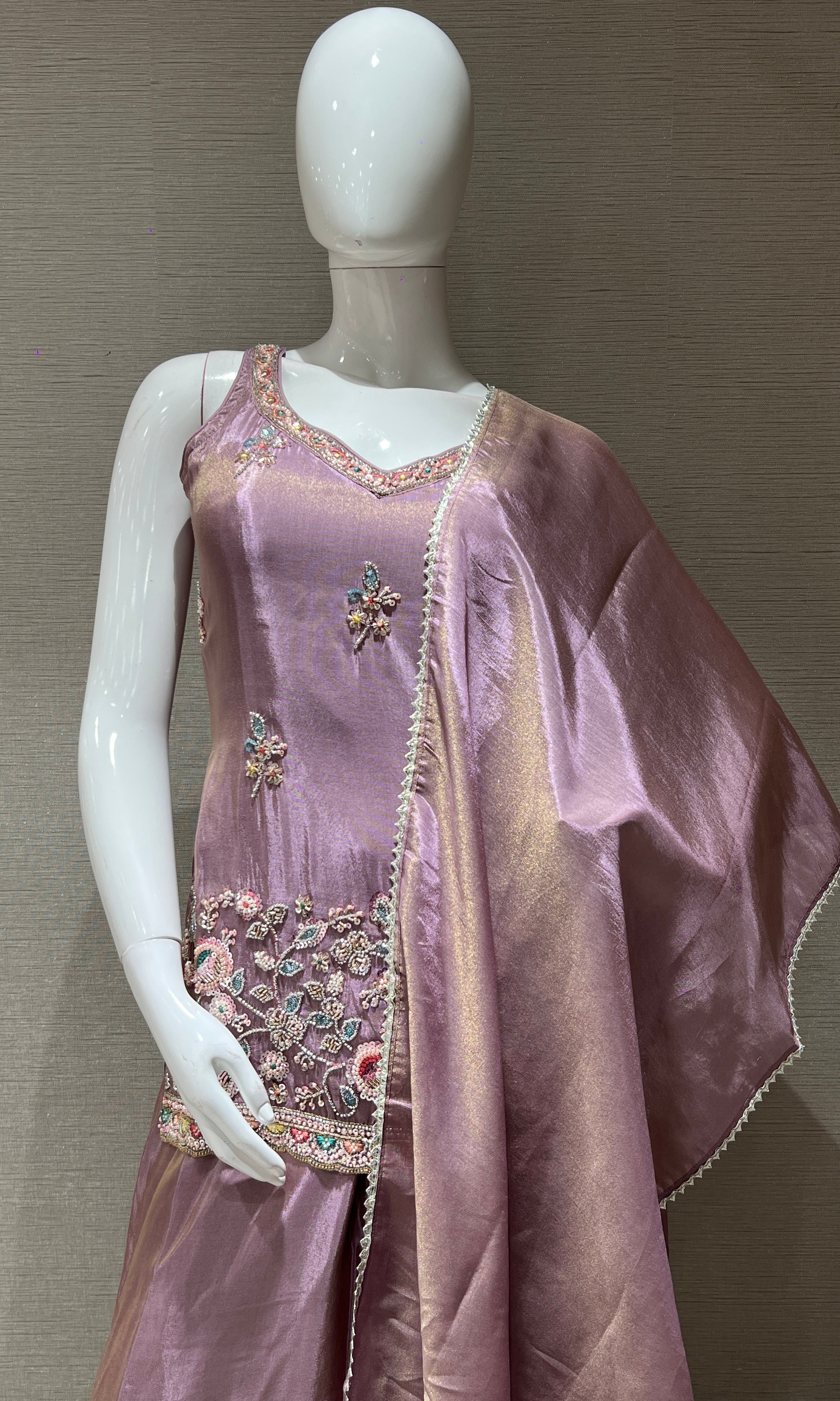 Lilac Floral Embroidered Sharara Palazoo
