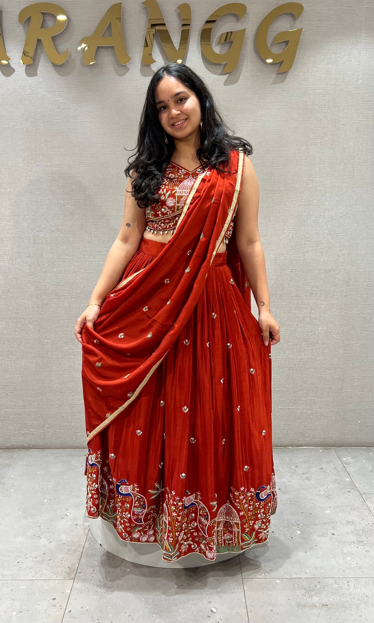 Crimson Rust Elegance Georgette Lehenga Set