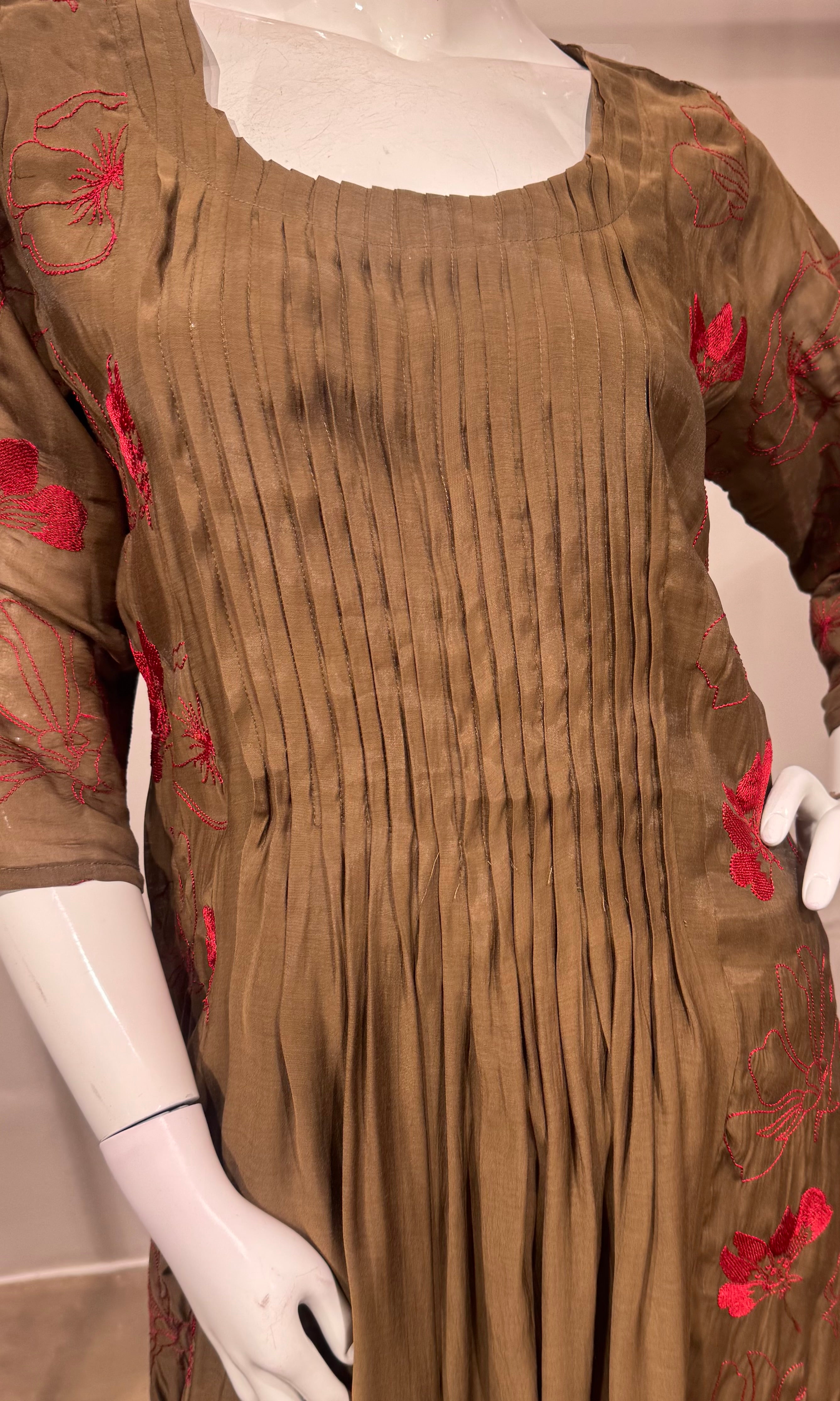 Brown Embroidered Mul Cotton Kurta Set