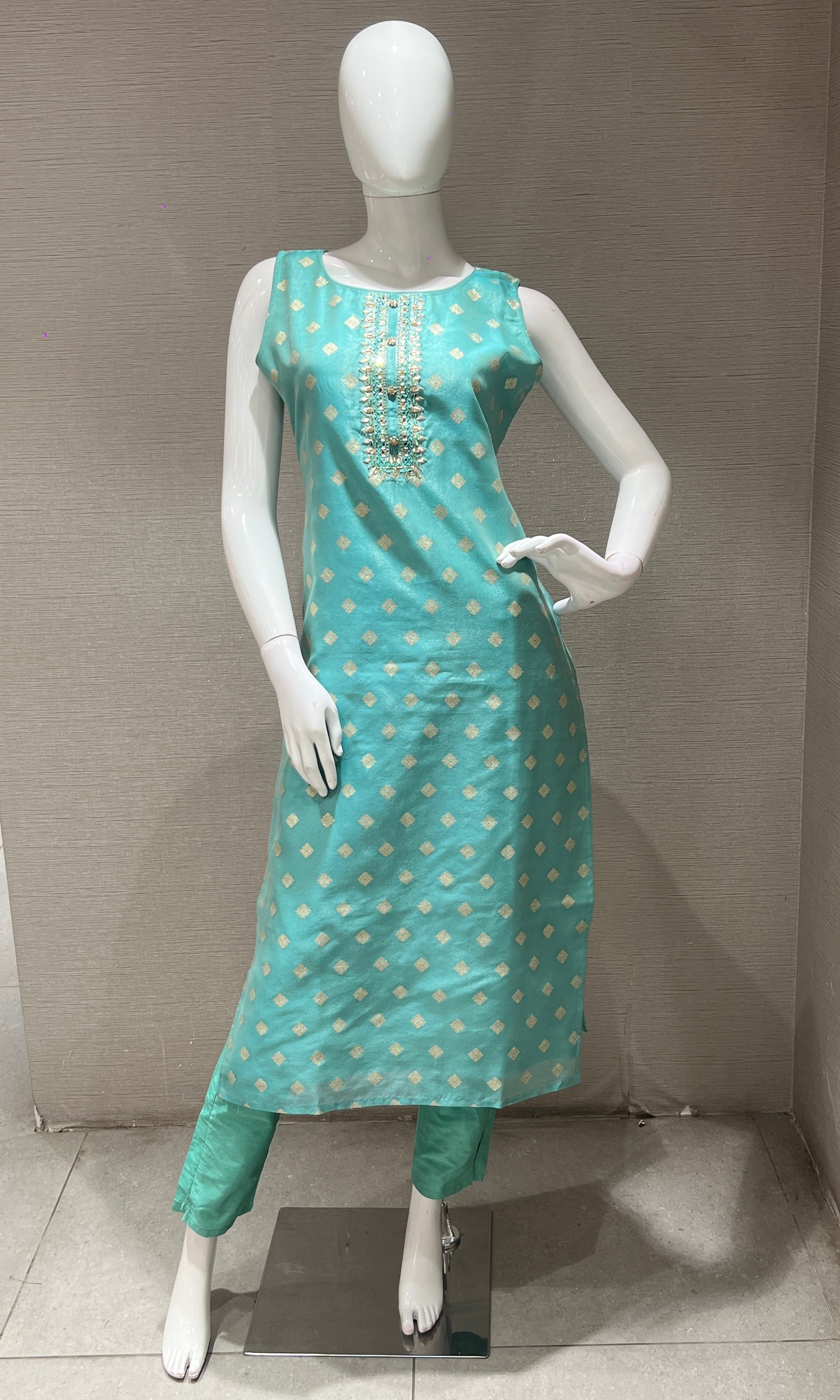Sea green kurta set with floral dupatta