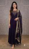 WINE Embroidered Anarkali Gown Set