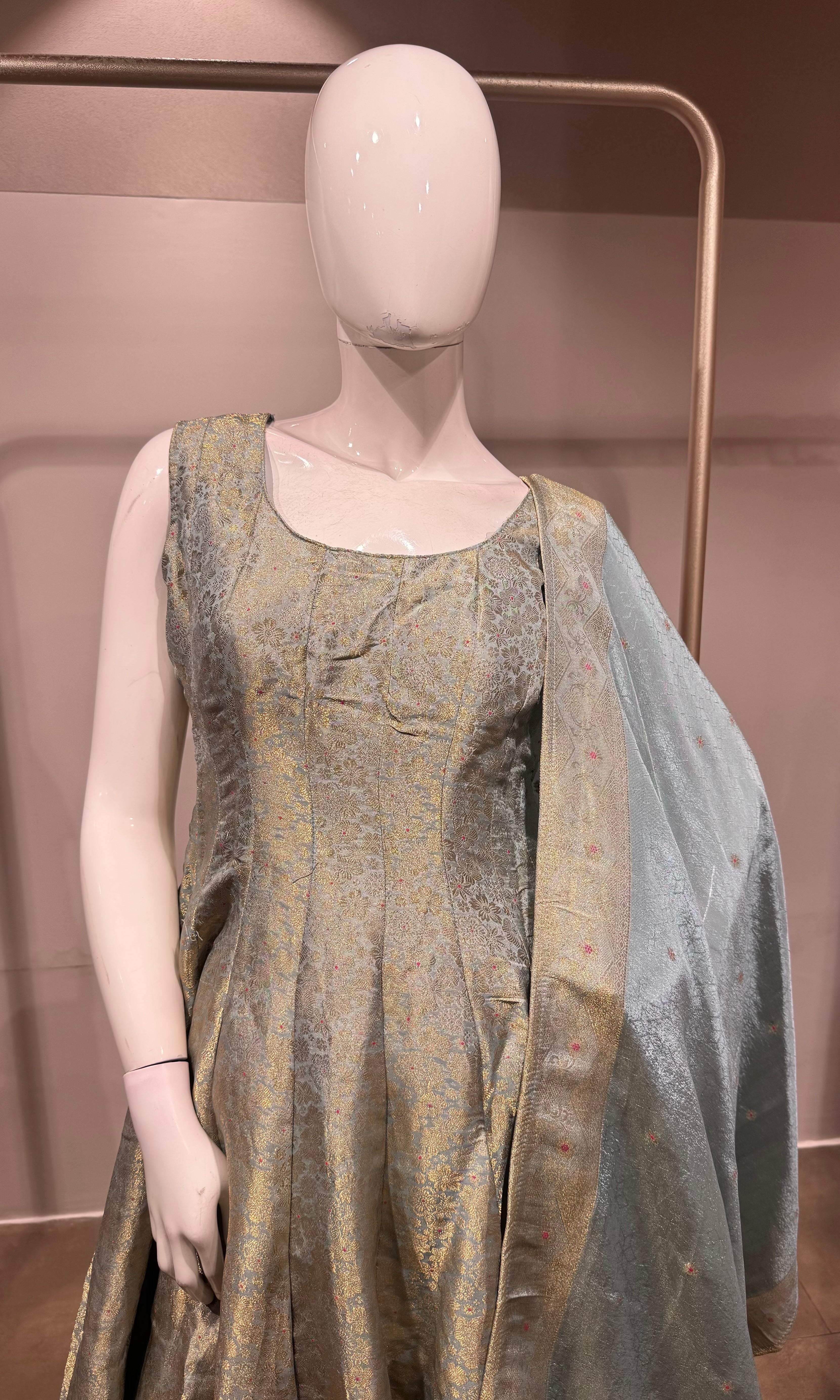 blue Banarasi Anarkali set with palazzo pants