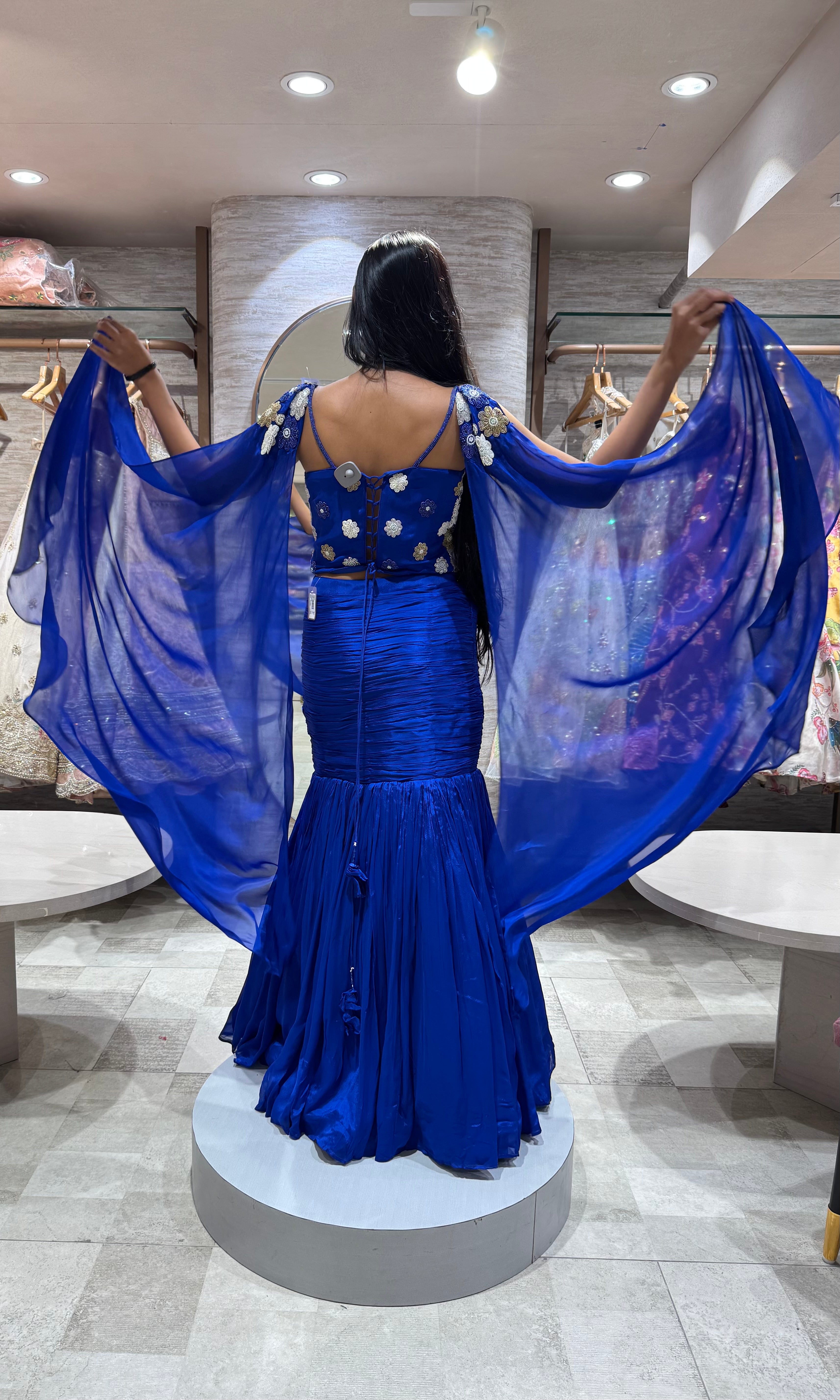 BLUE EMBELLISHED CORSET BLOUSE LEHENGA