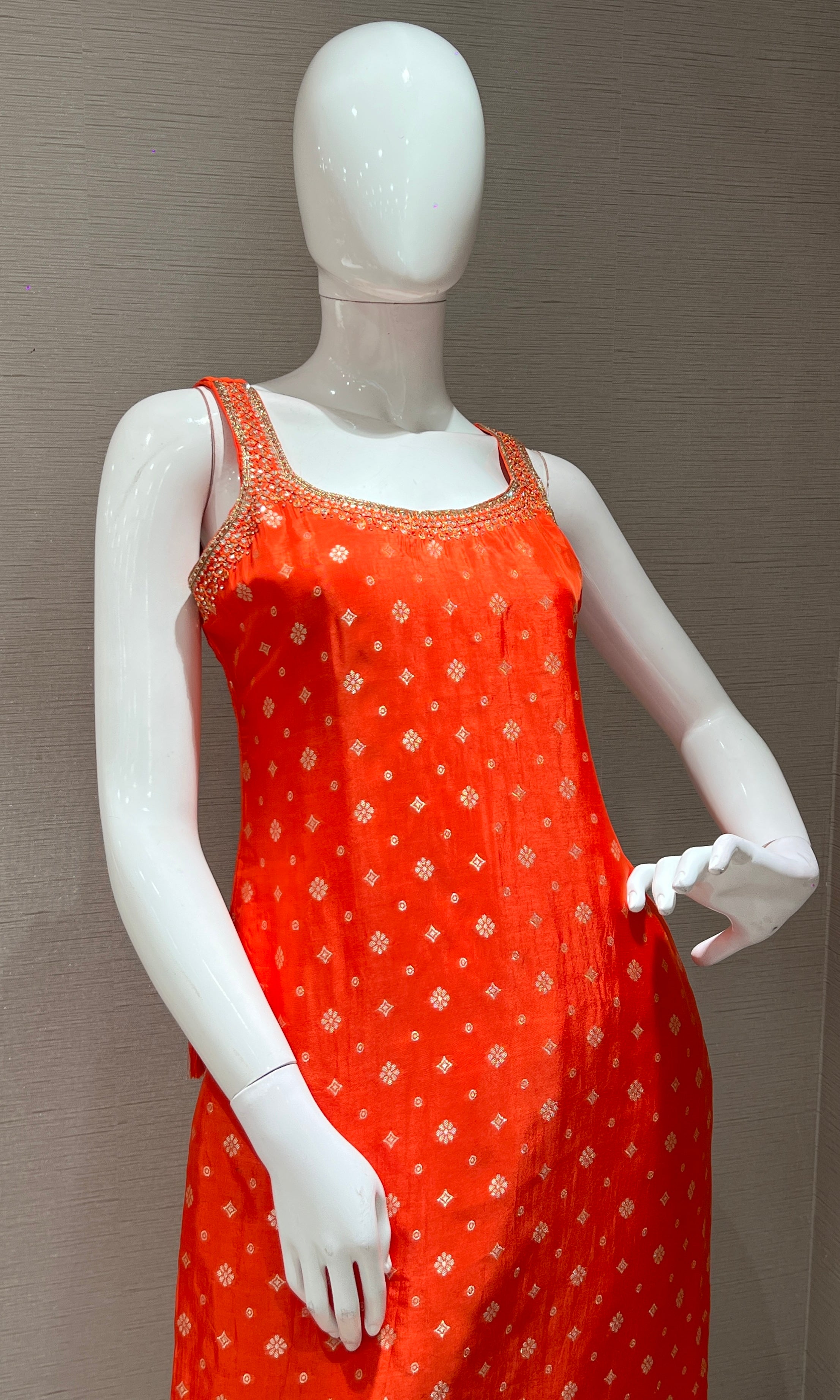 orange embroidered kurta set with dupatta