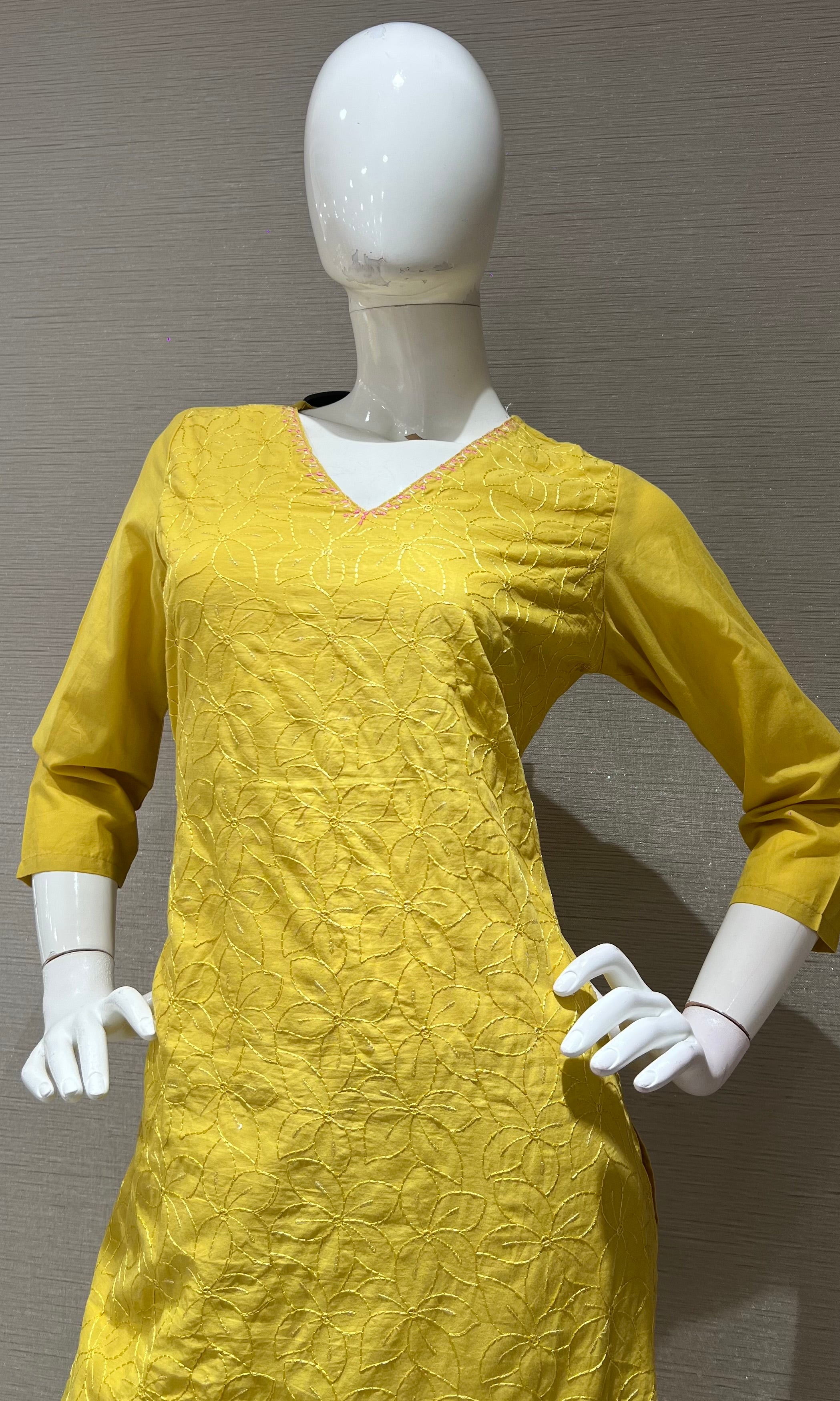 Yellow Cotton Kurta set with Embroidered Dupatta