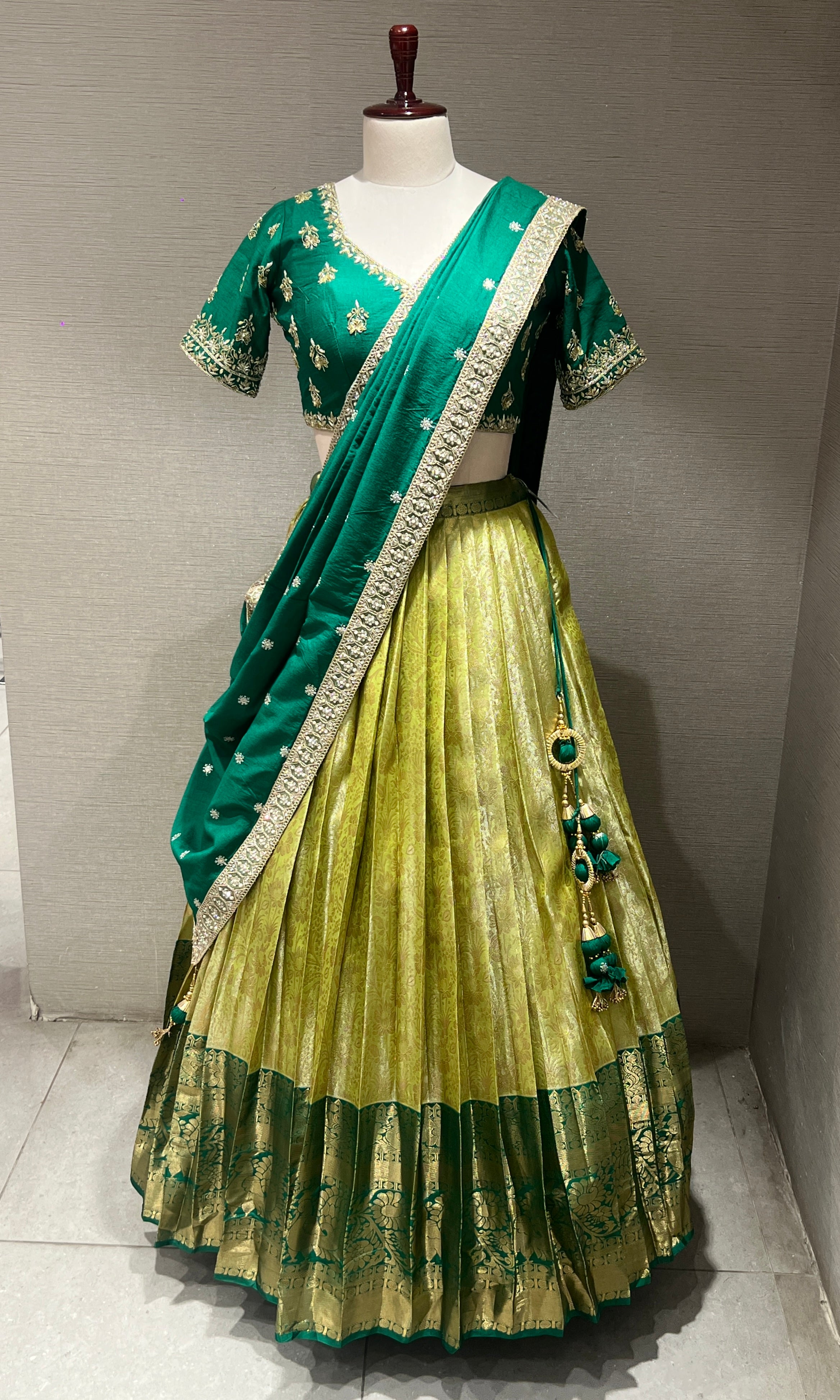 Green Emerald Lehenga WITH RAW SILK DUPATTA
