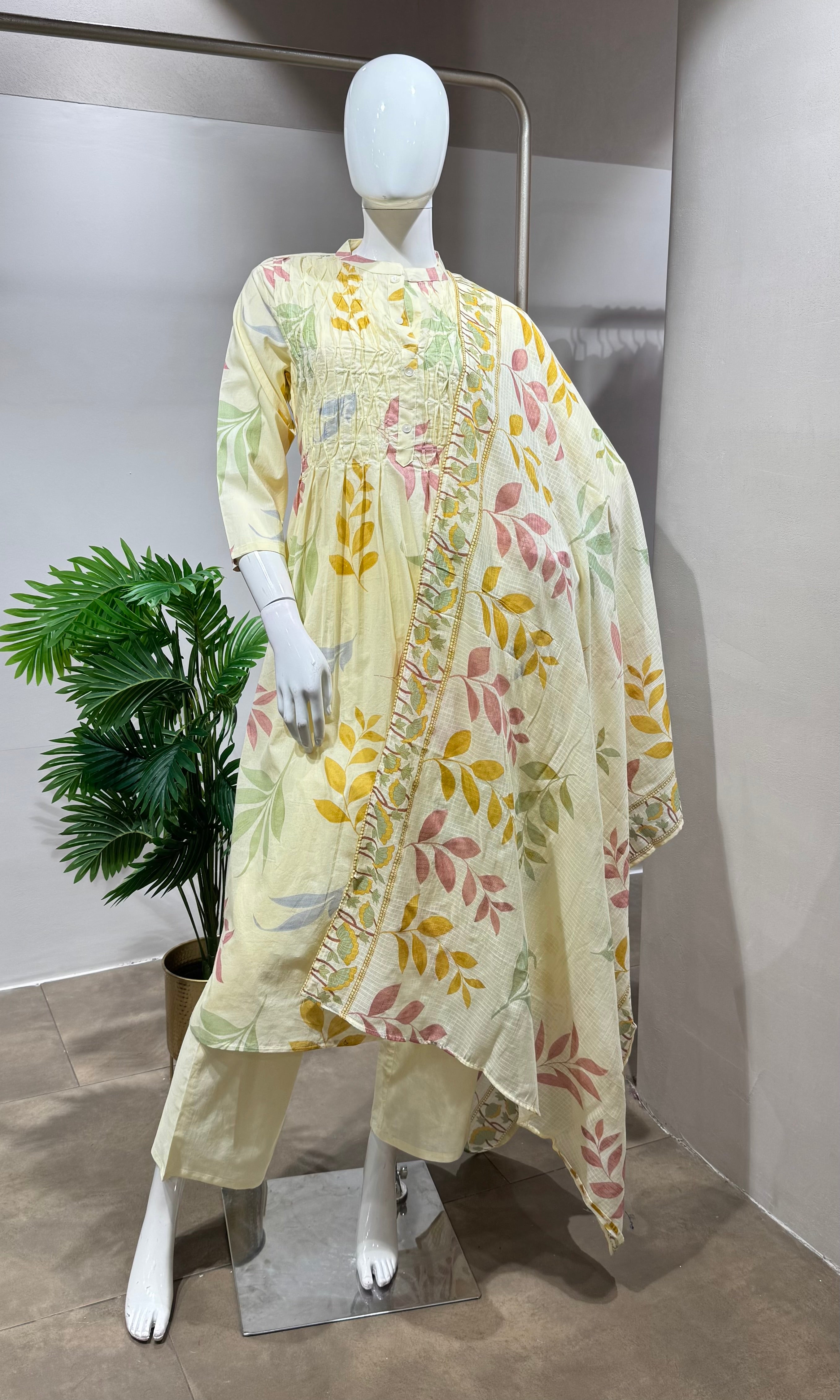 GREEN Floral Embroidered Cotton KURTA Set