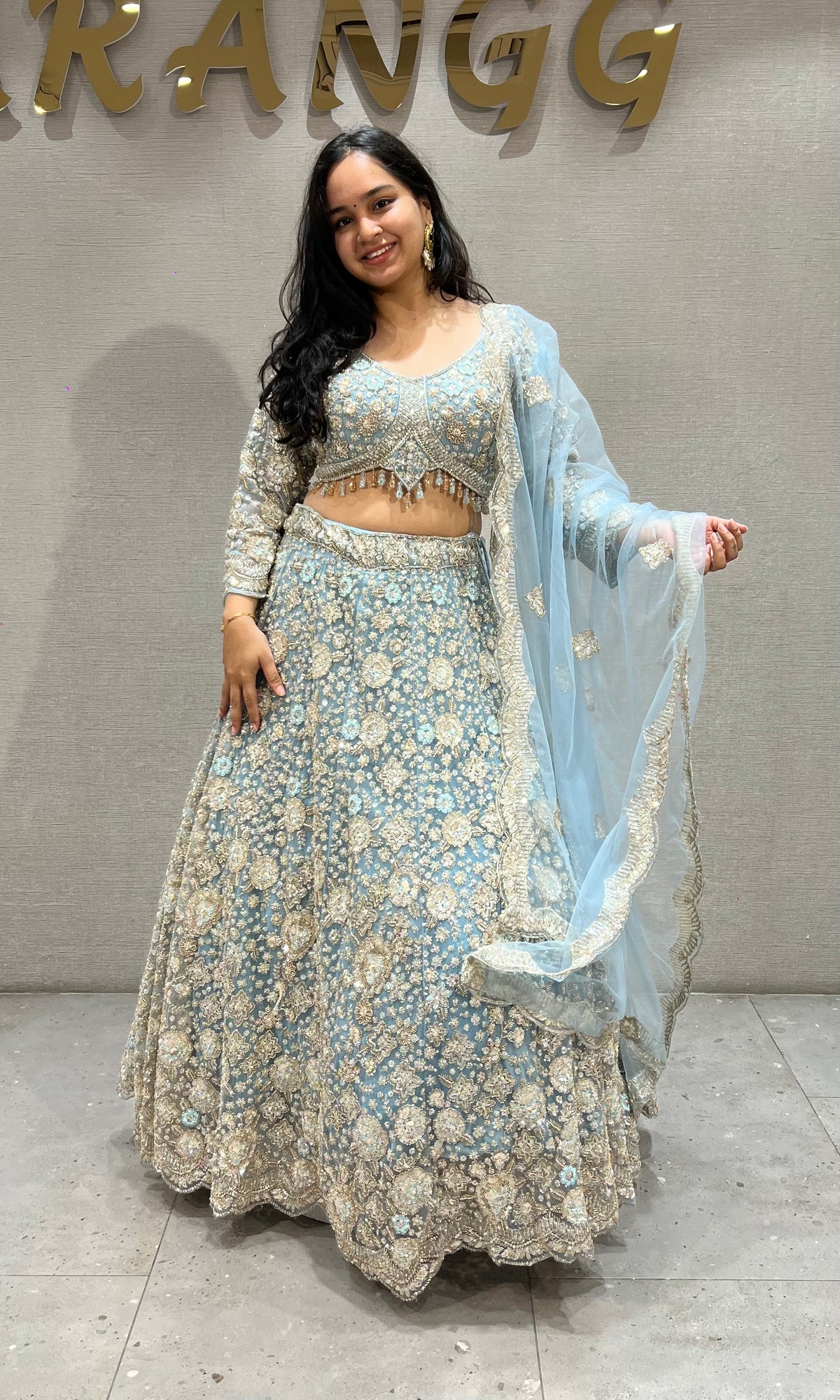 Blue Gold Embellished Ethnic bridal Lehenga Set