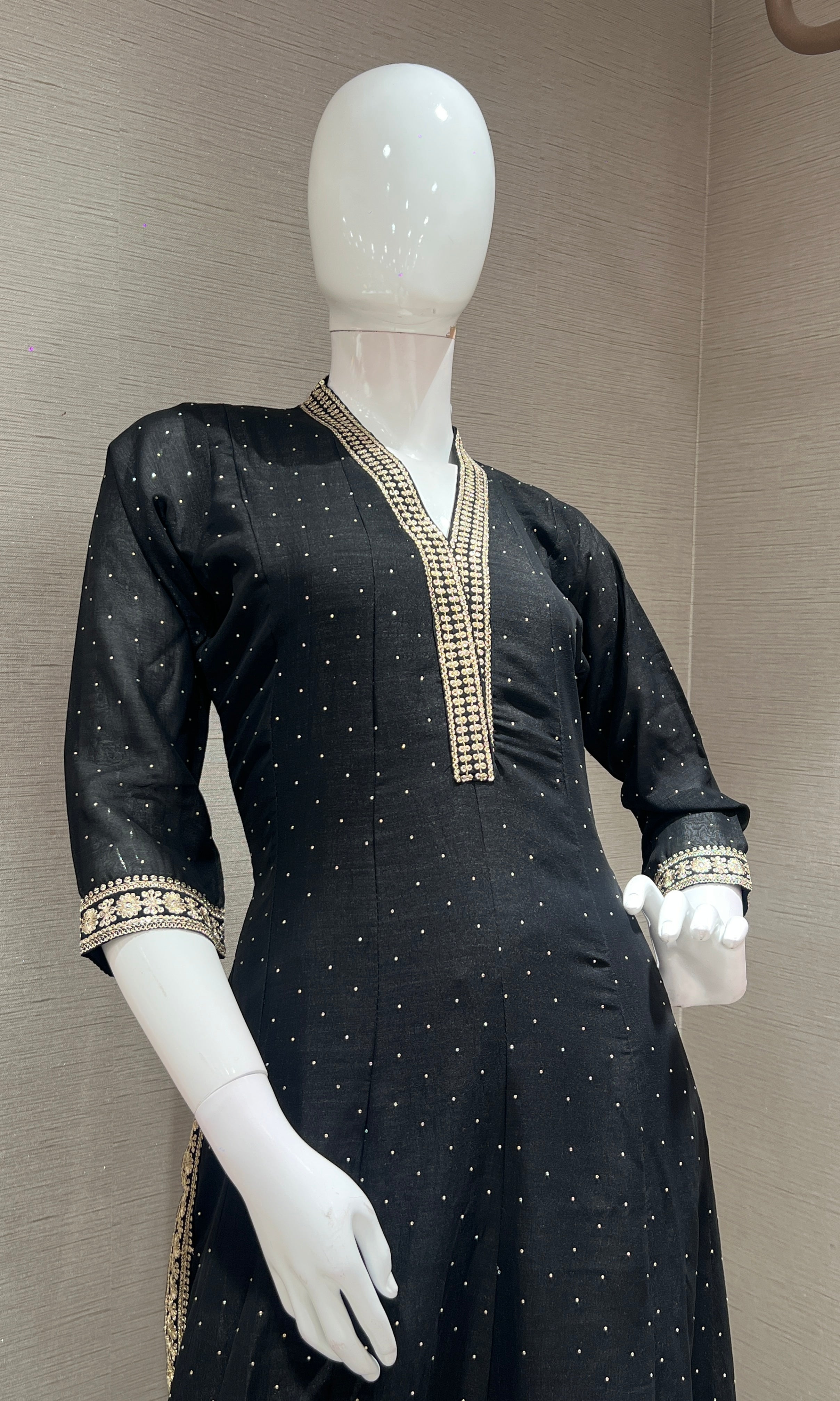 Black EMBROIDERED ANARKALI KURTA SET