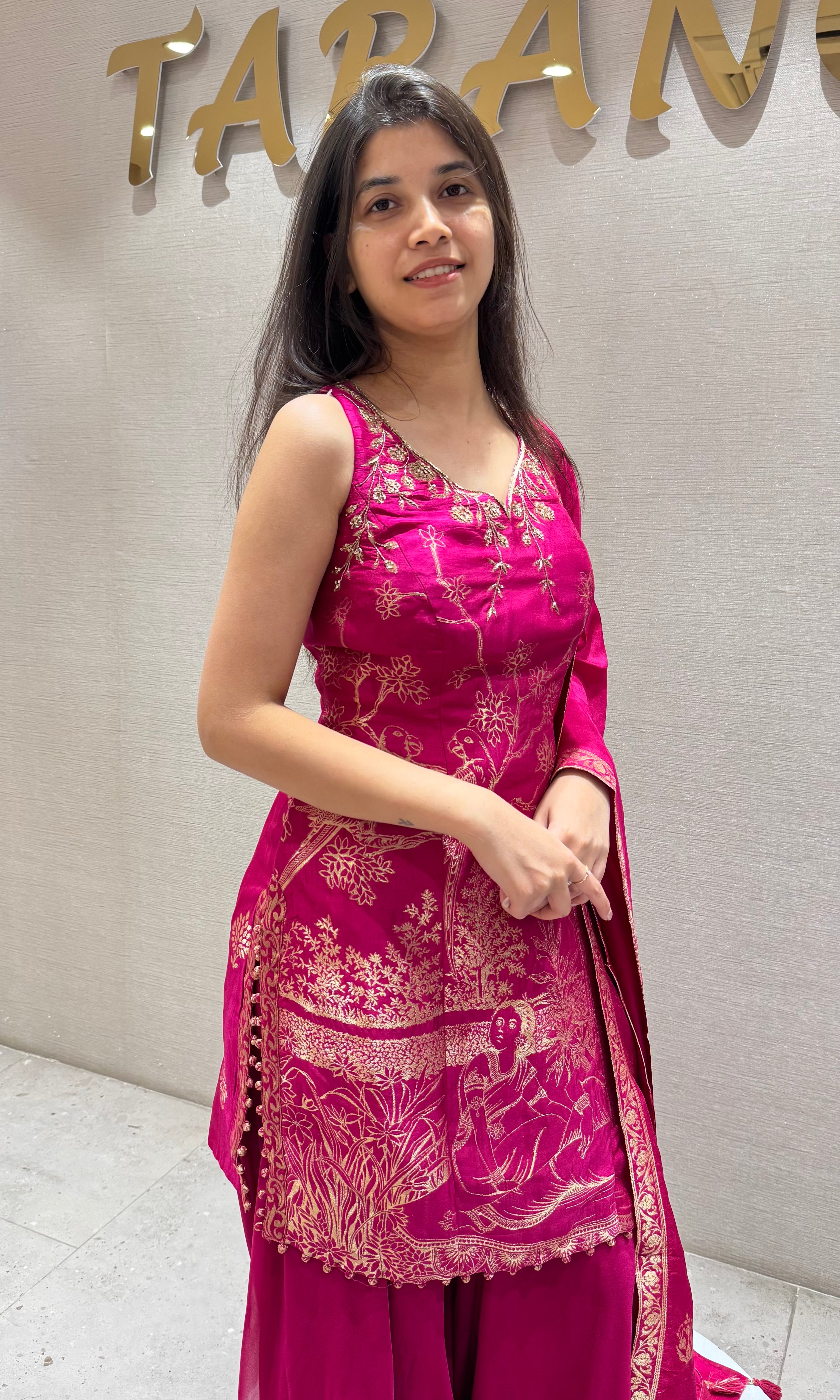PINK Embroidered Chinon Sharara Set