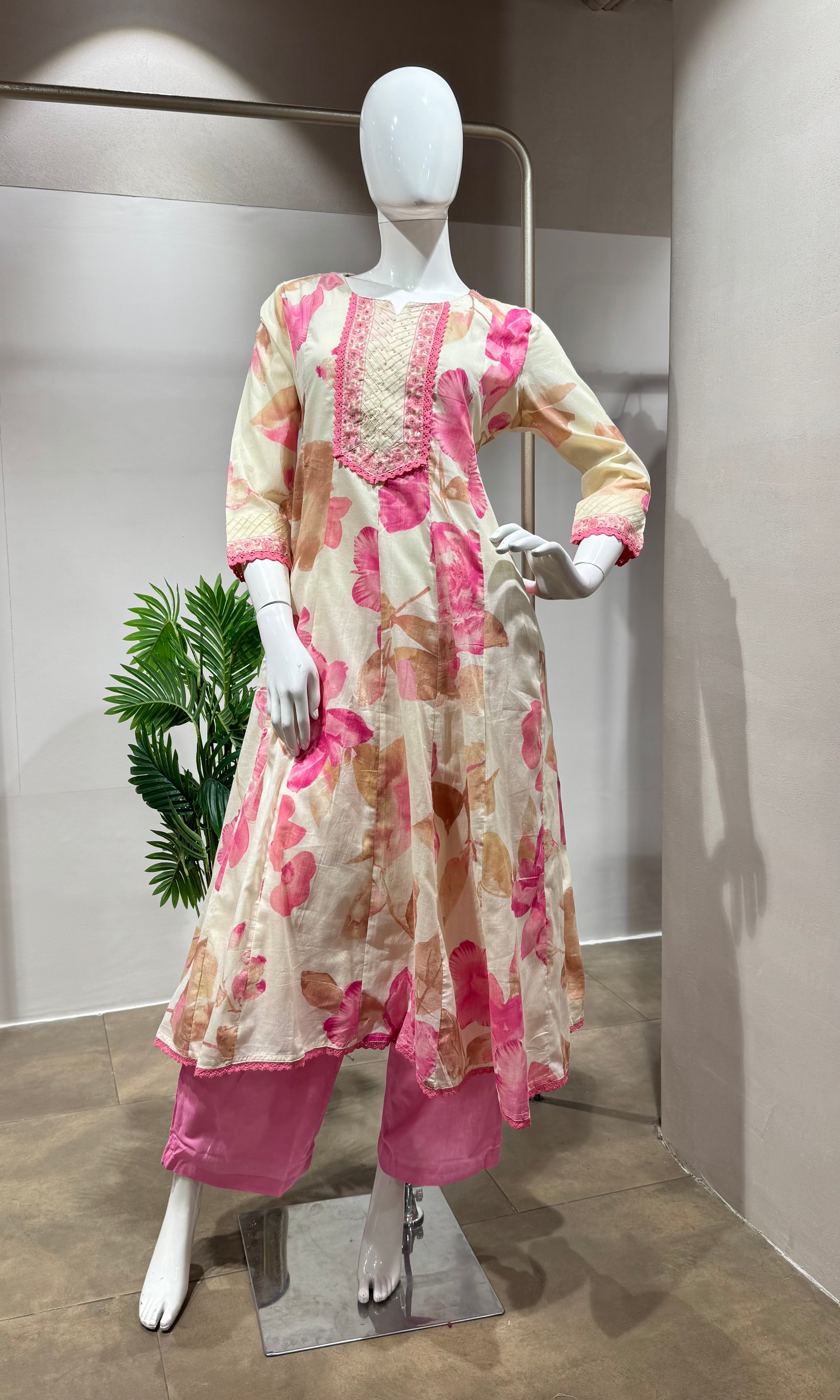 Pink Floral Anarkali Set