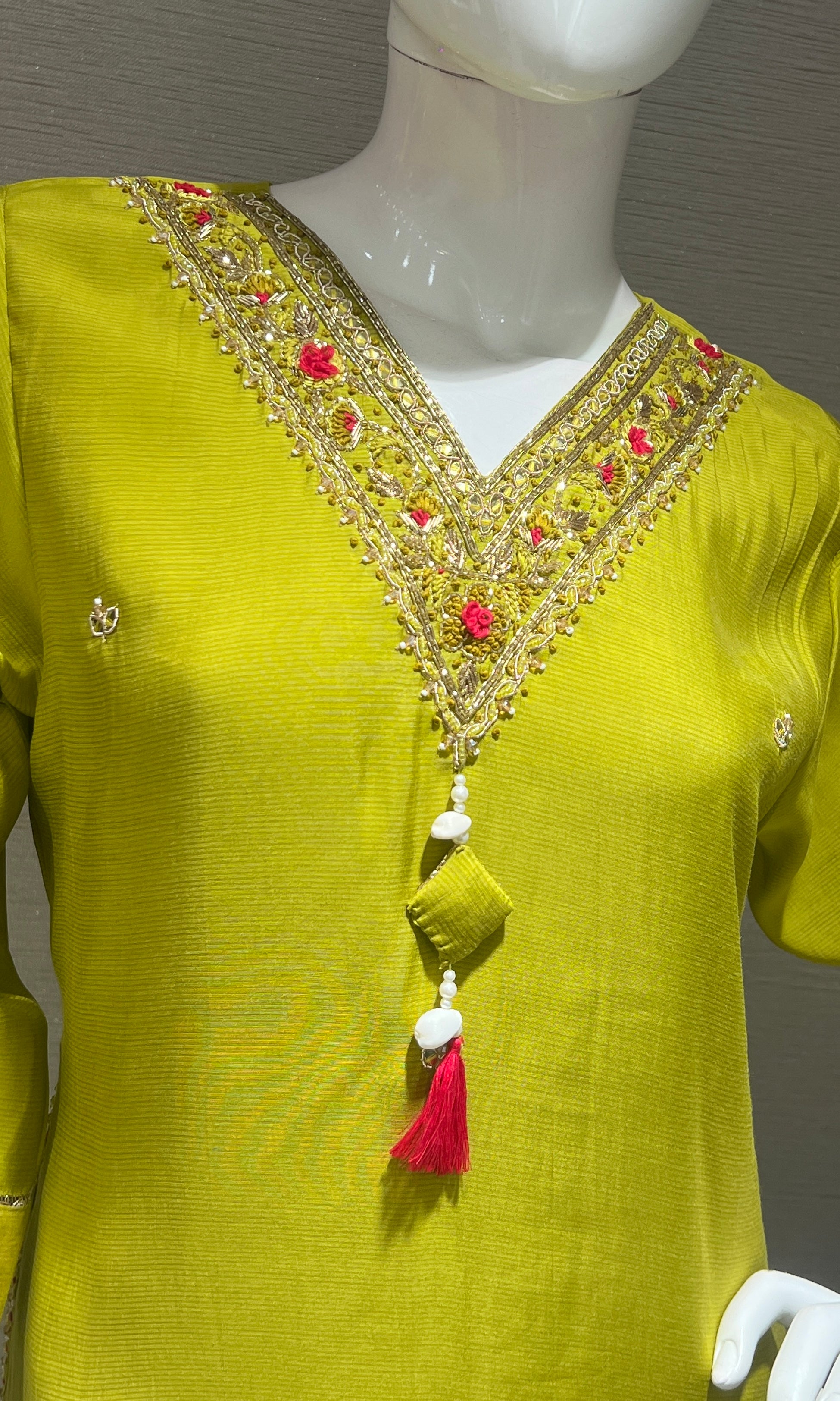 Liril embroidered kurta set with striped dupatta