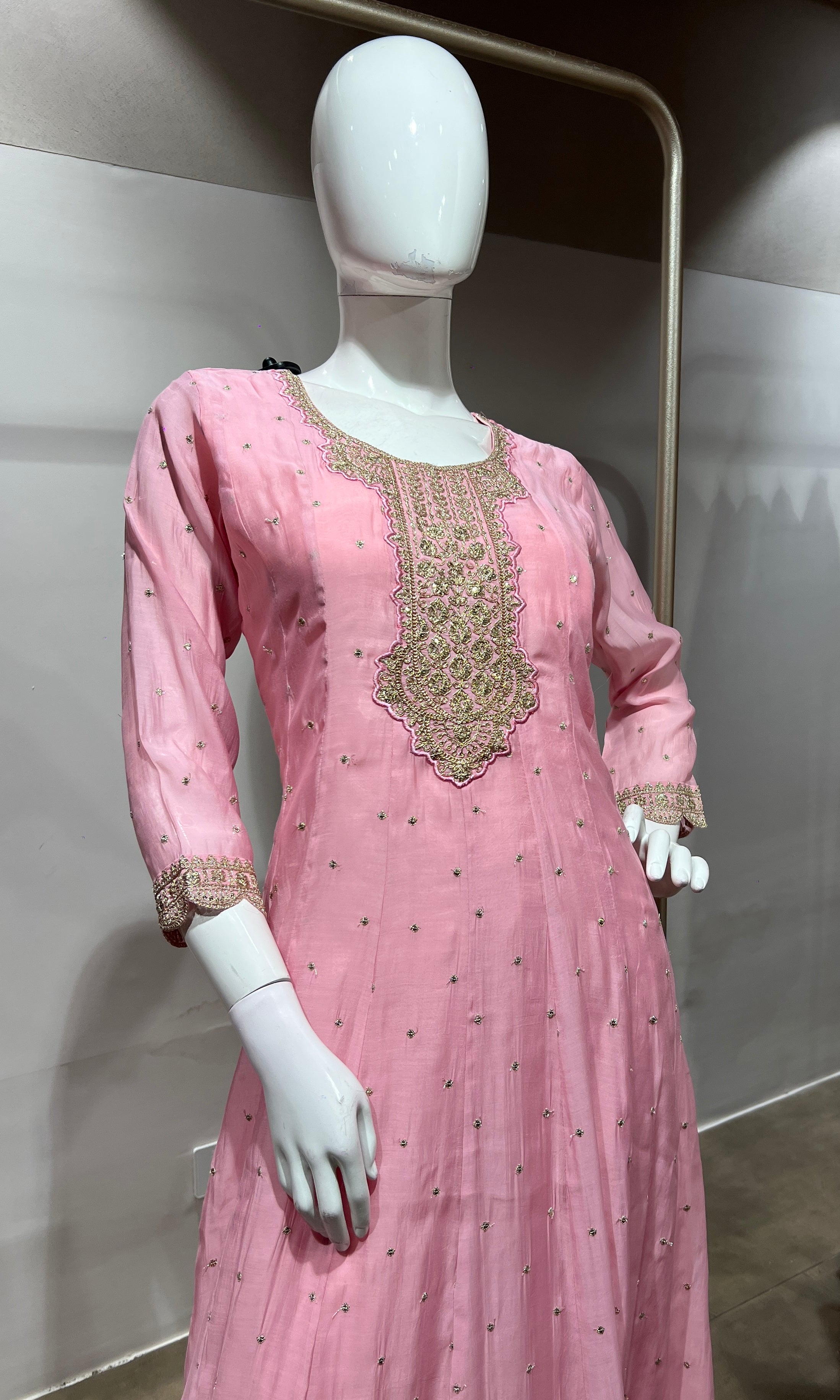 Baby Pink Embroidered Anarkali Suit Set