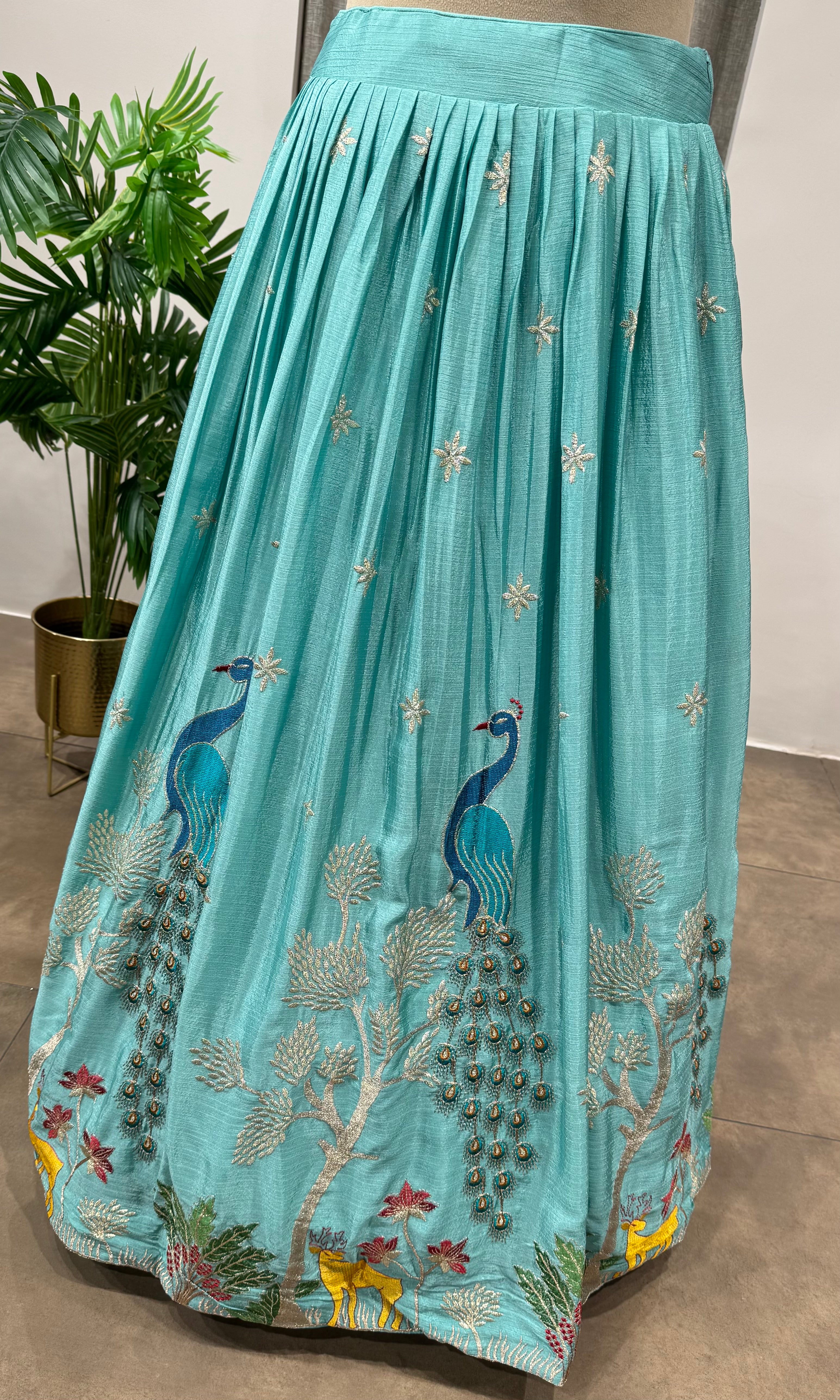 Blue Lehenga with Peacock Embroidery