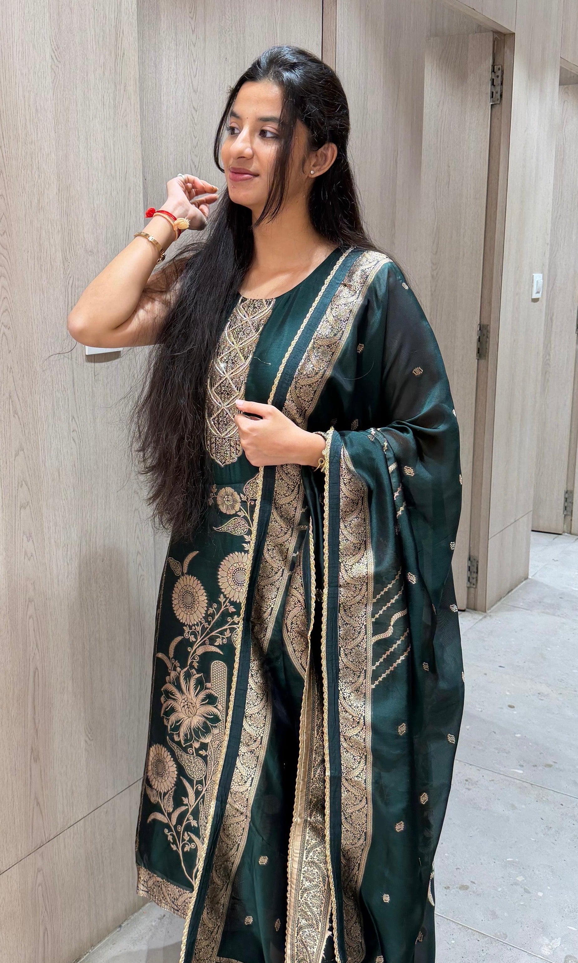 Bottle green GOLD EMBROIDERED kurta set