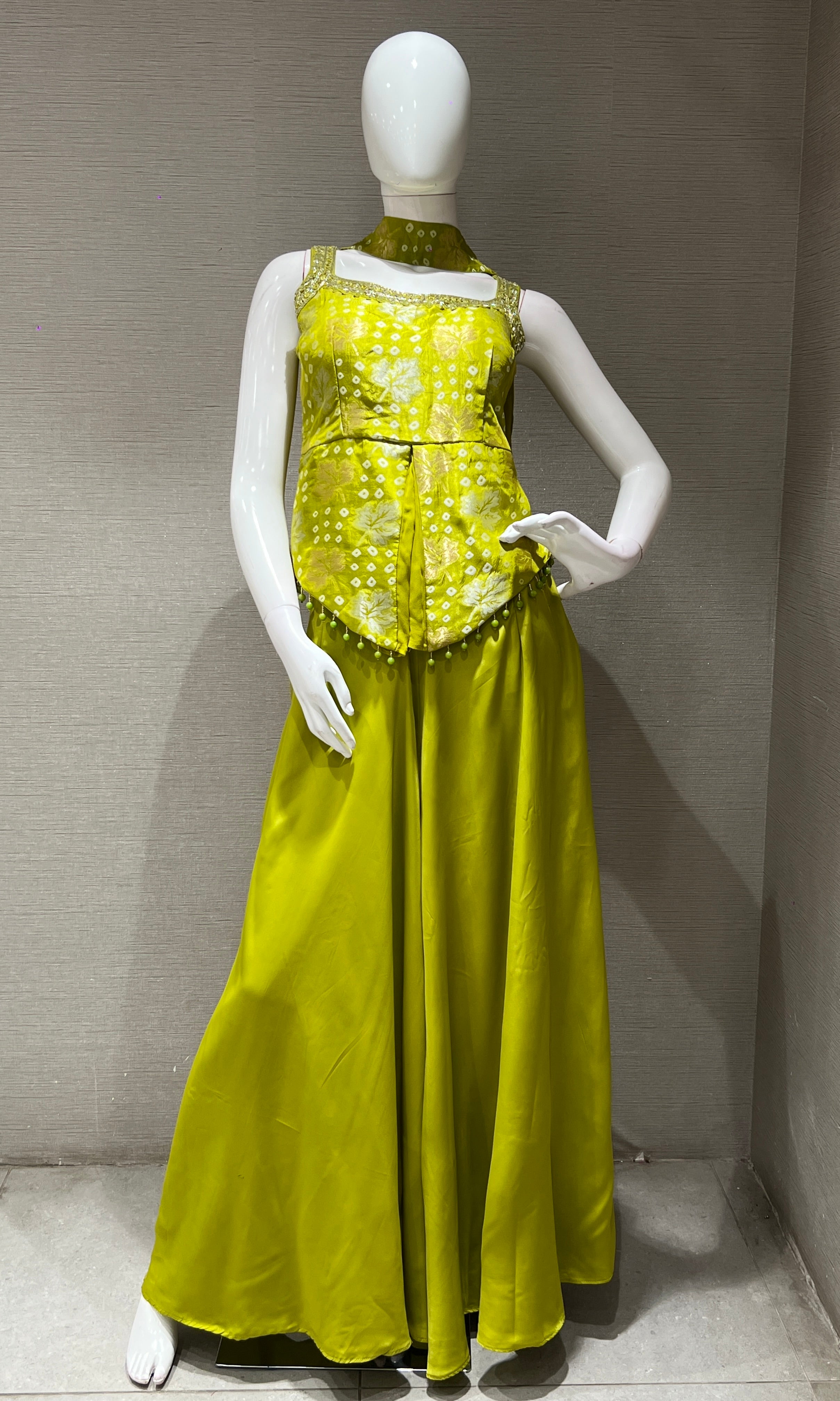 lime green peplum embroidered palazzo set