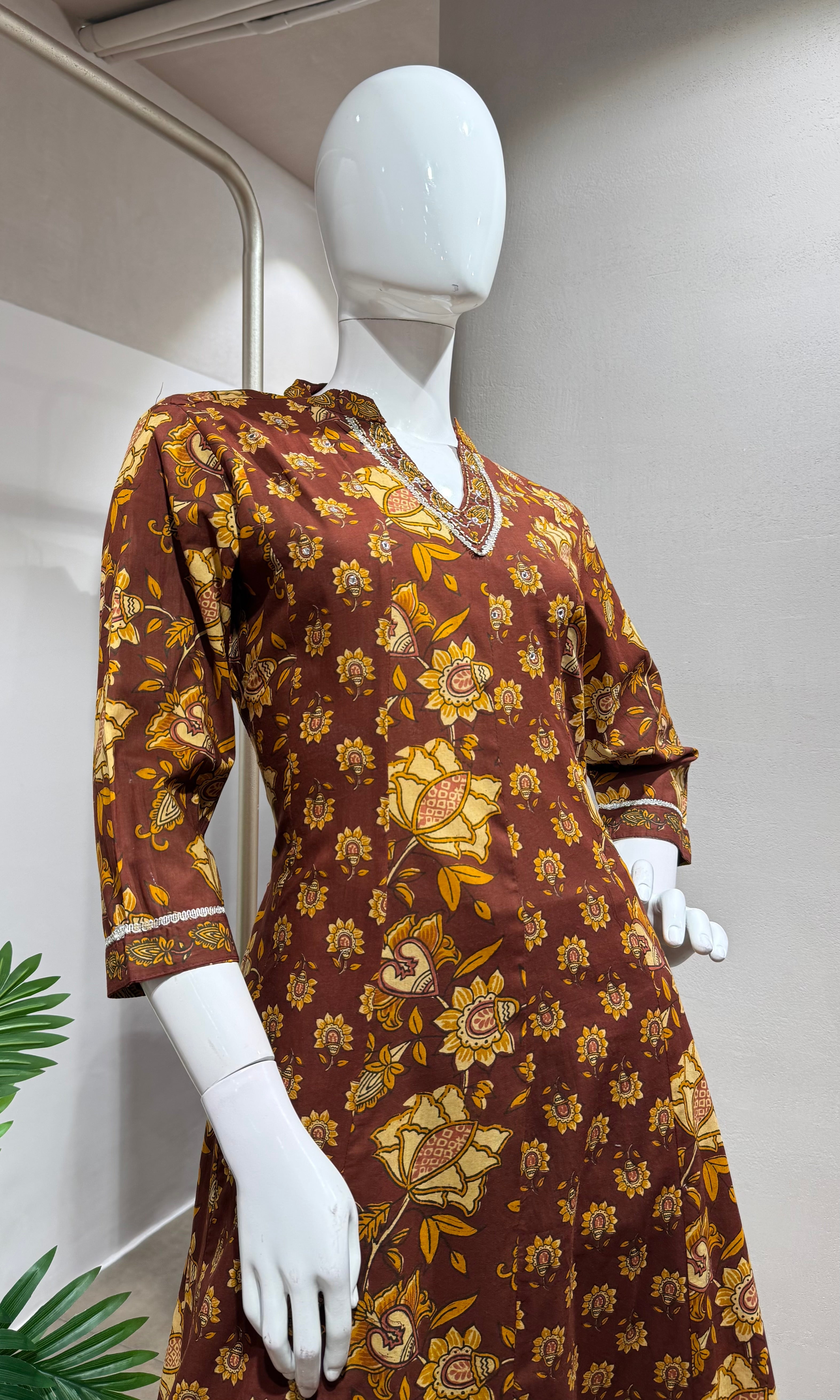 BROWN Floral Printed Ethnic Anarkali Set