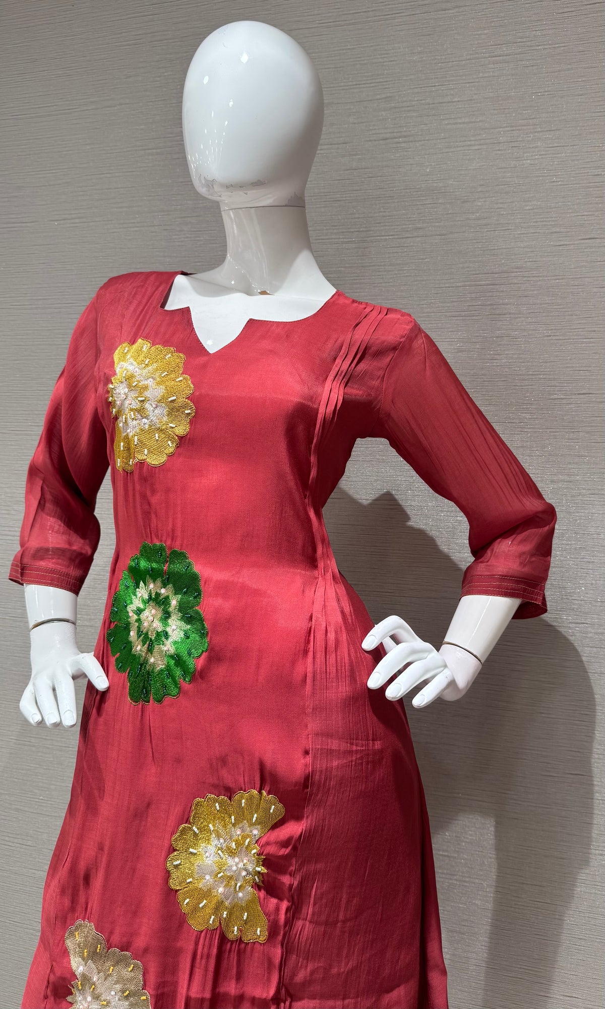 Maroon cotton silk Floral Motif Kurta set with dupatta