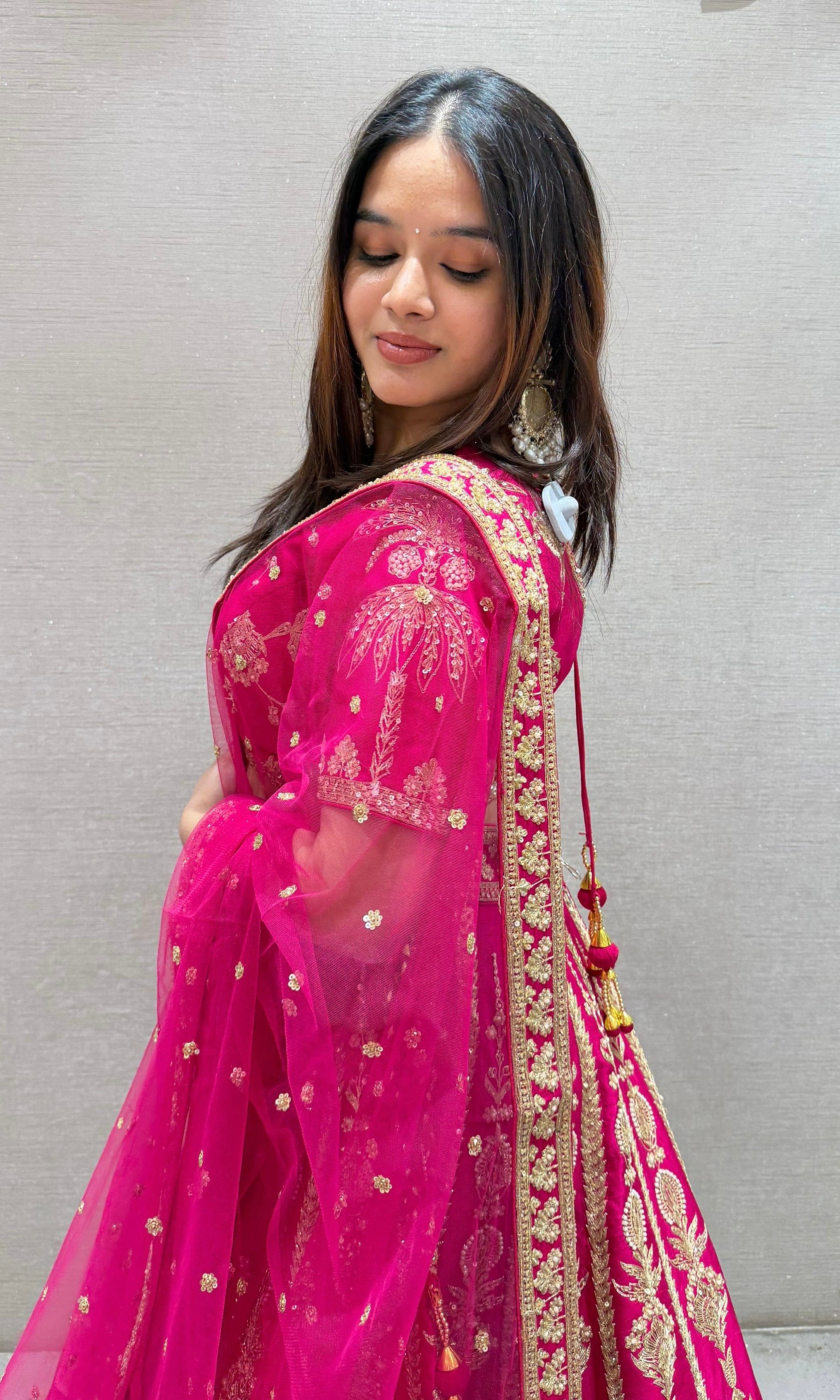 Pink GOLDEN INTRICATE EMBROIDERED Lehenga