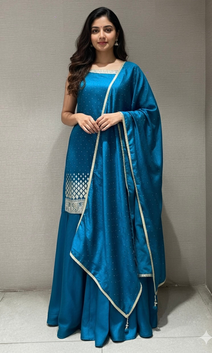 RAMA blue embroidered kurti sharara set
