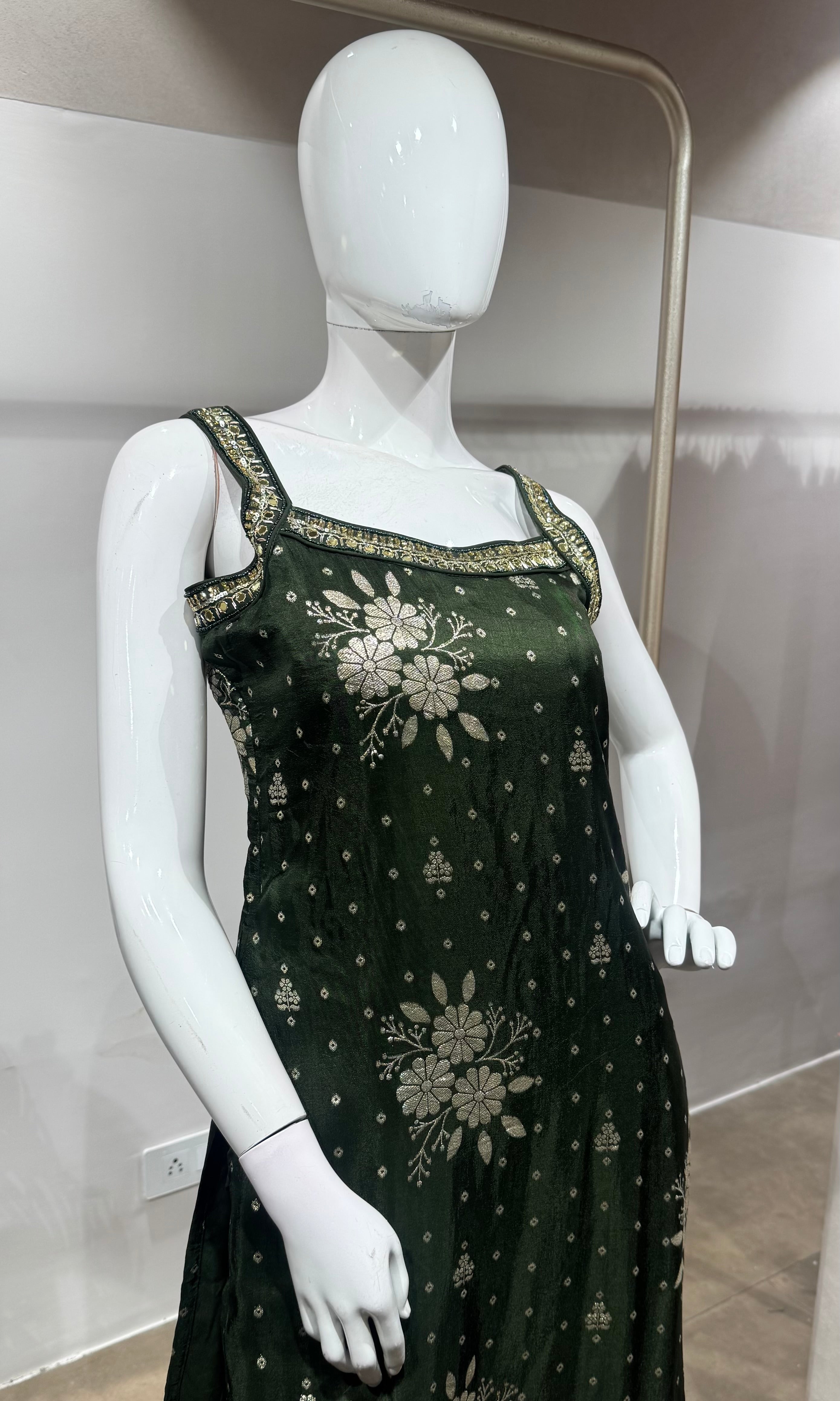 Green Embroidered Silk kurta set
