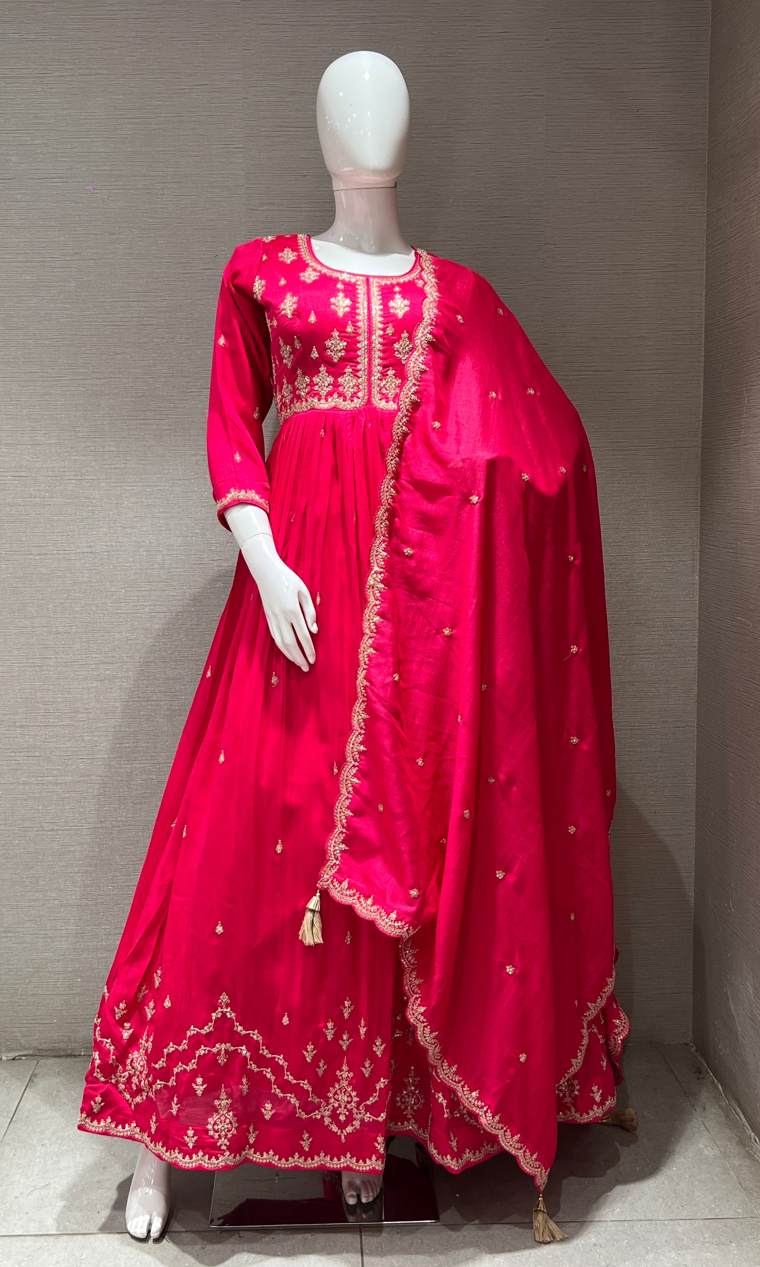 Pink EMBROIDERED ANARKALI LONG DRESS