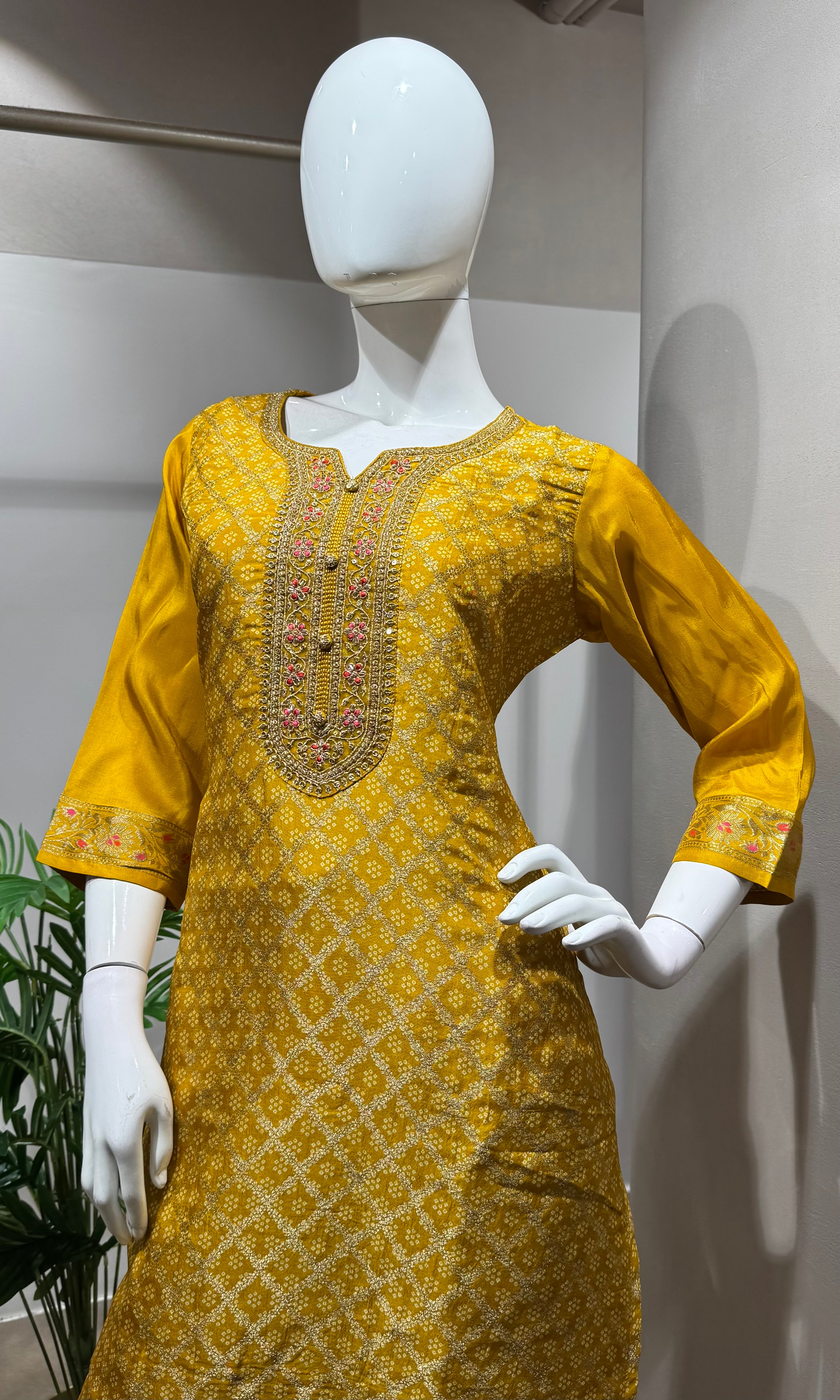 Mustard Yellow Embroidered Kurta Set