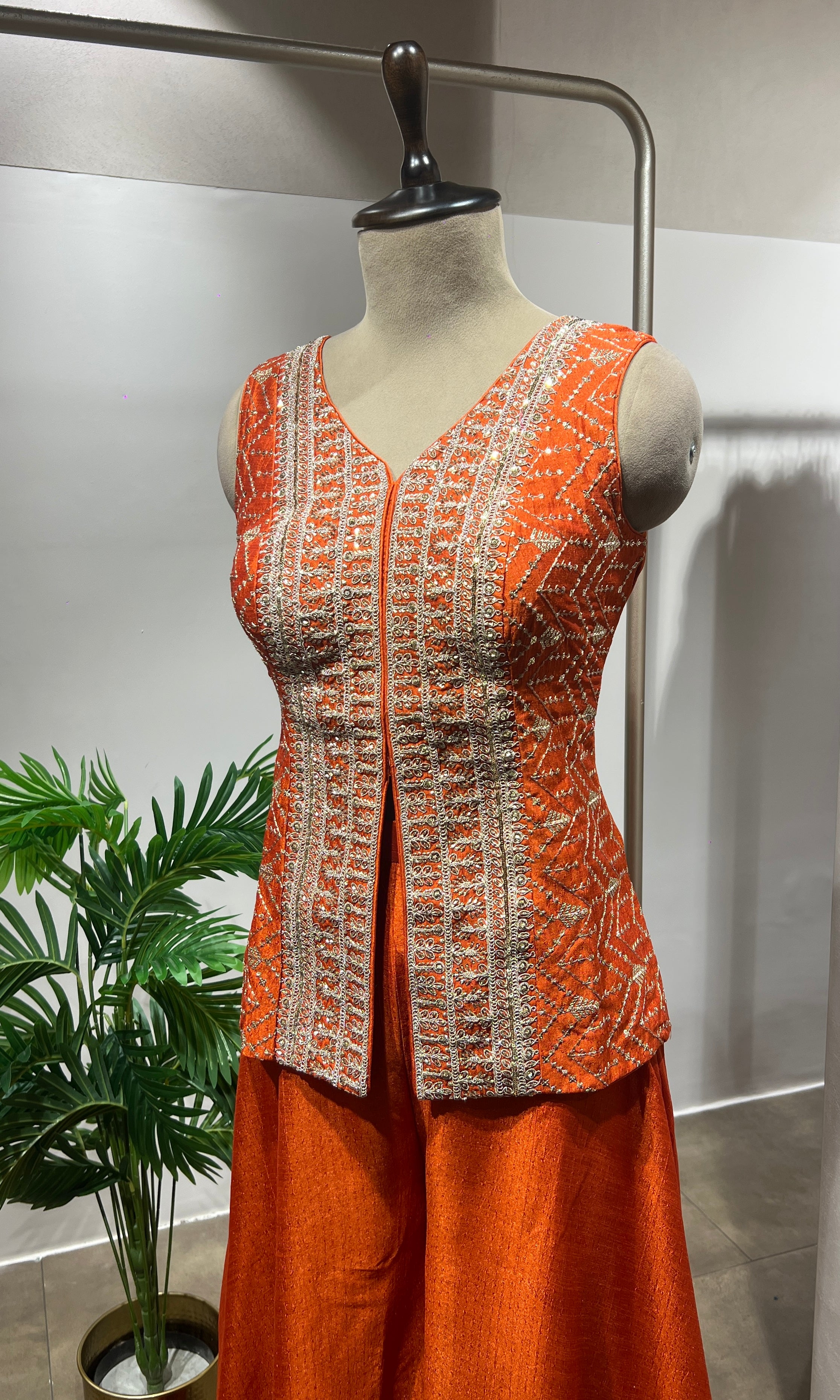 Rust Embroidered Silk Palazzo set