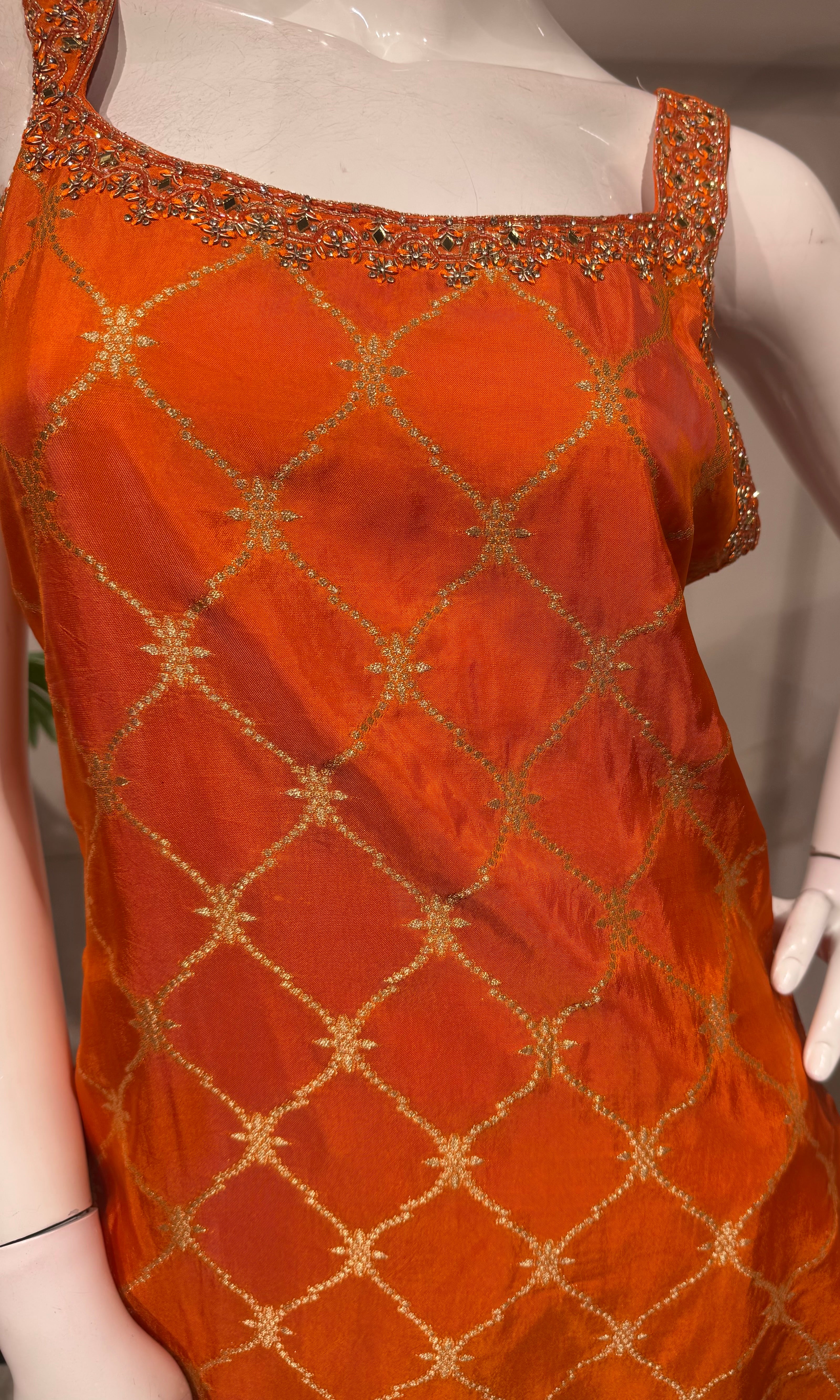 Orange silk straight kurta set