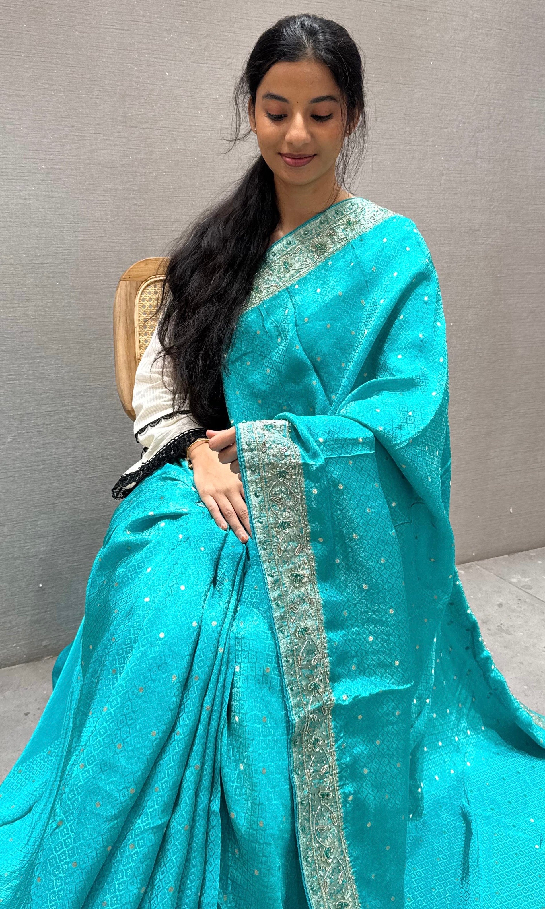 Firozi sea blue Banarasi saree