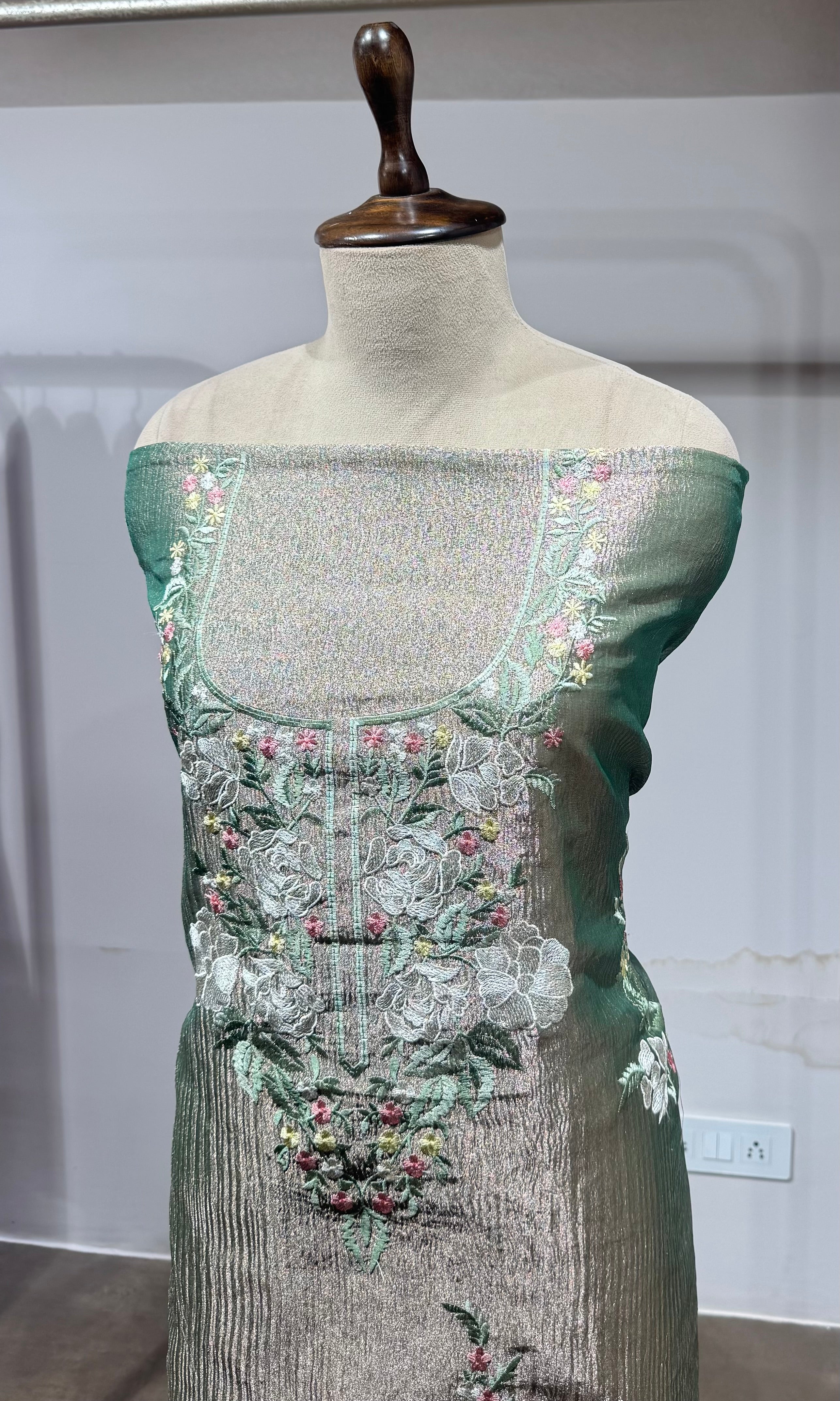 Green Floral tissue dress material