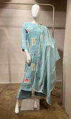 Sea Blue Patchwork Embroidered Kurta Set with Dupatta