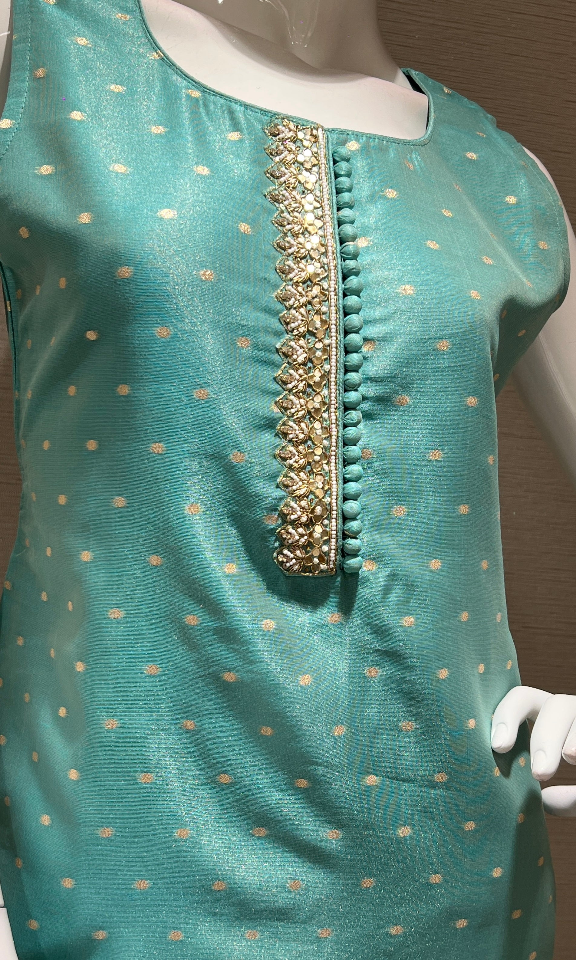 Sea green kurta set with striped dupatta