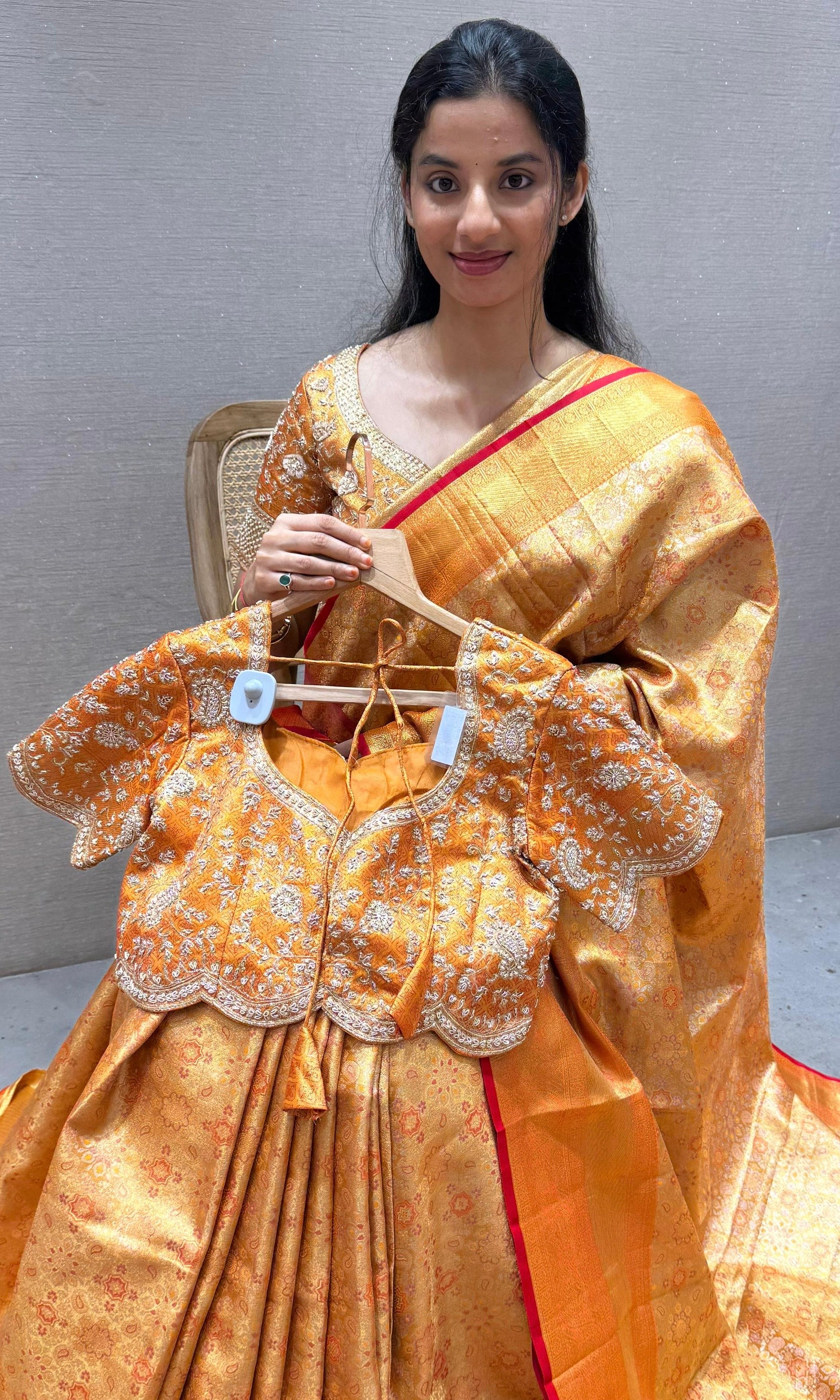 Orange saree with ready blouse