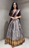 Brown AND NAVY blue BANARASI PATTU LEHENGA