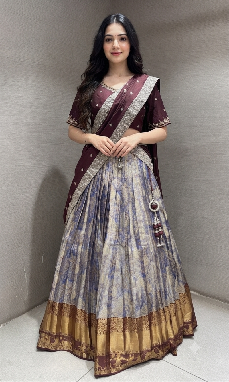 Brown AND NAVY blue BANARASI PATTU LEHENGA