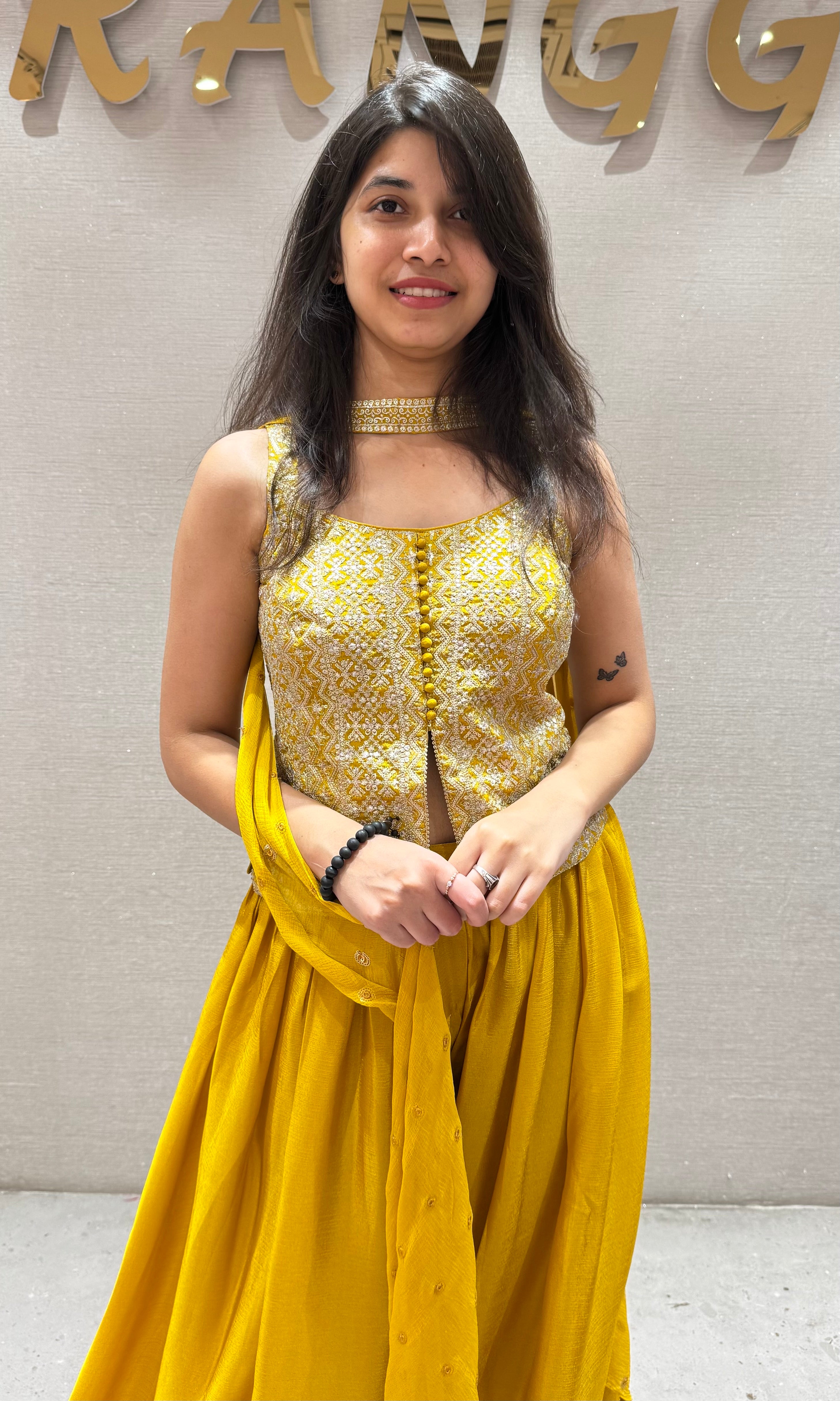 Yellow GOLDEN PEPLUM PALAZZO SET