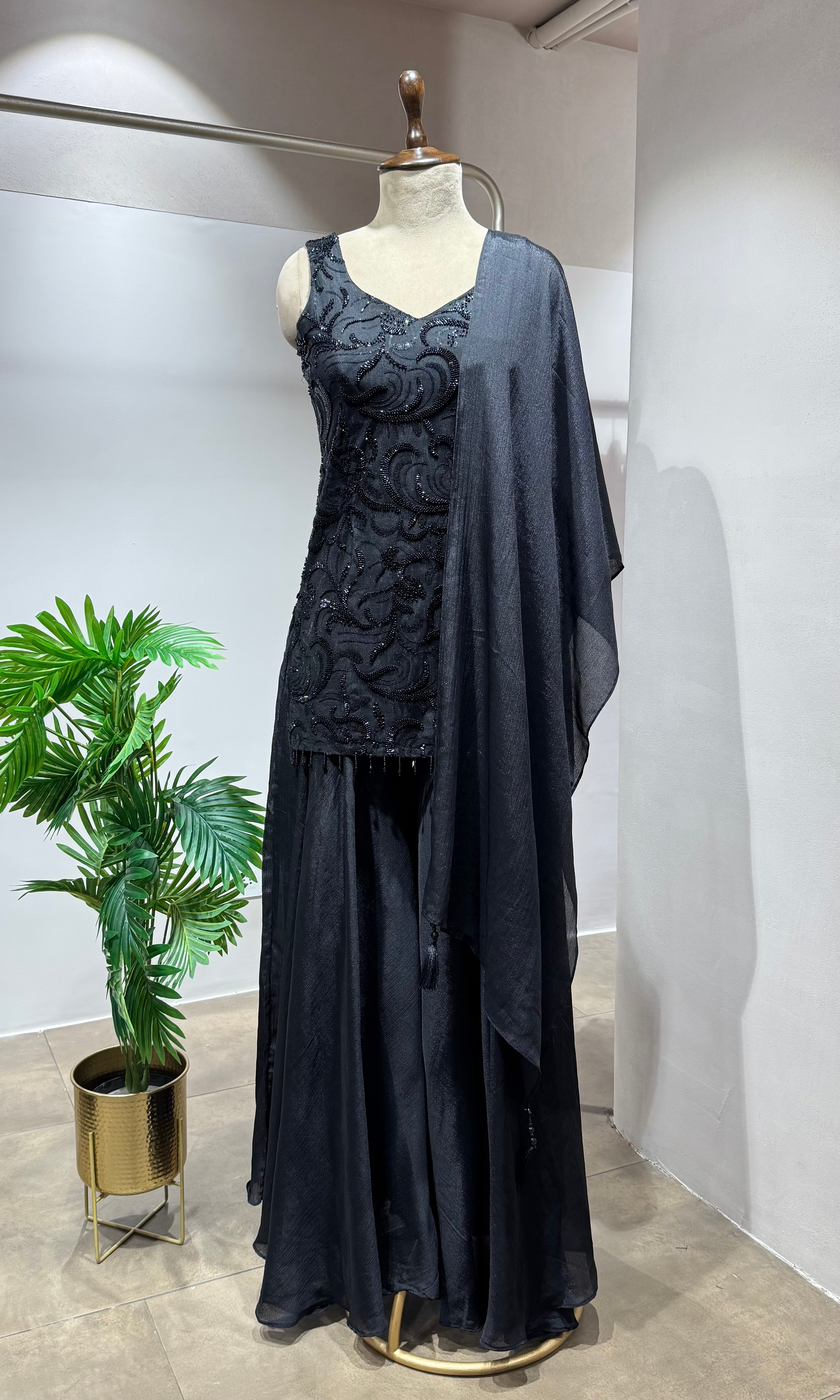 BLACK SHARARA WITH BEAD WORK