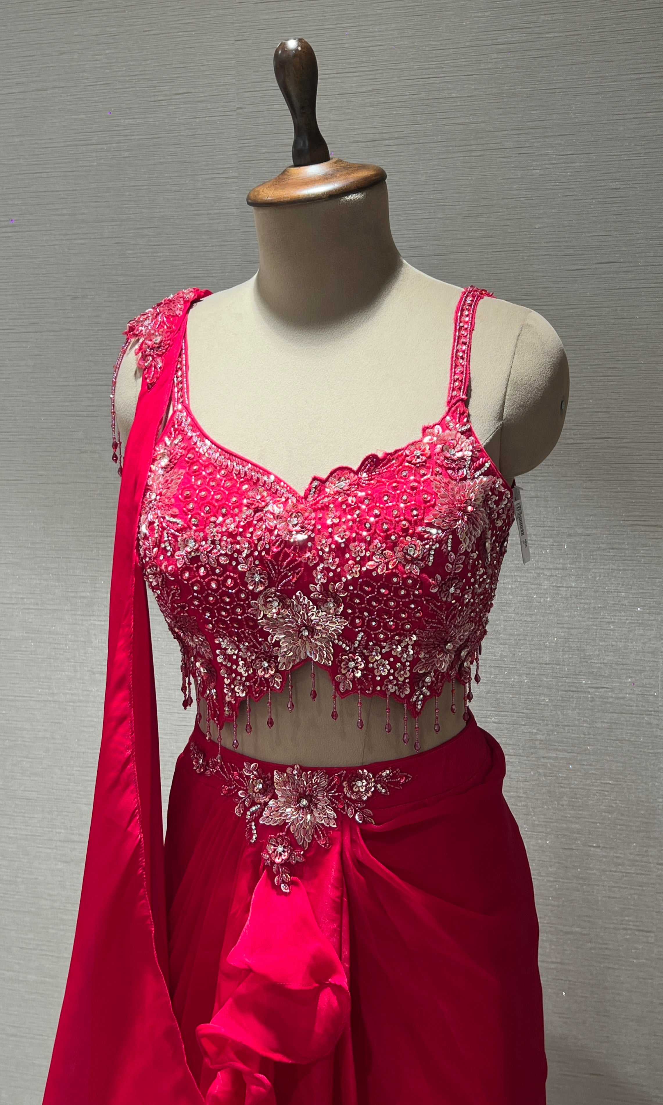 Red one minute drape saree