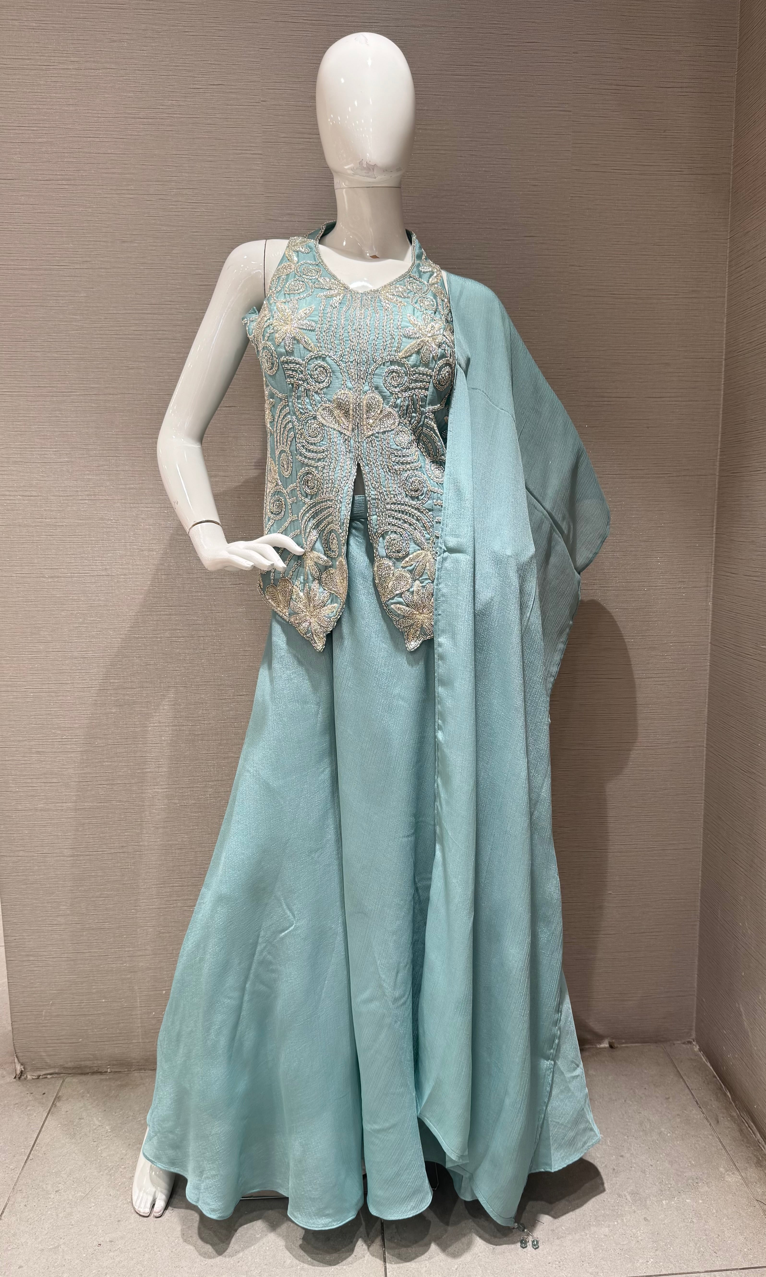 Blue Peplum top with Flared palazzo pant set
