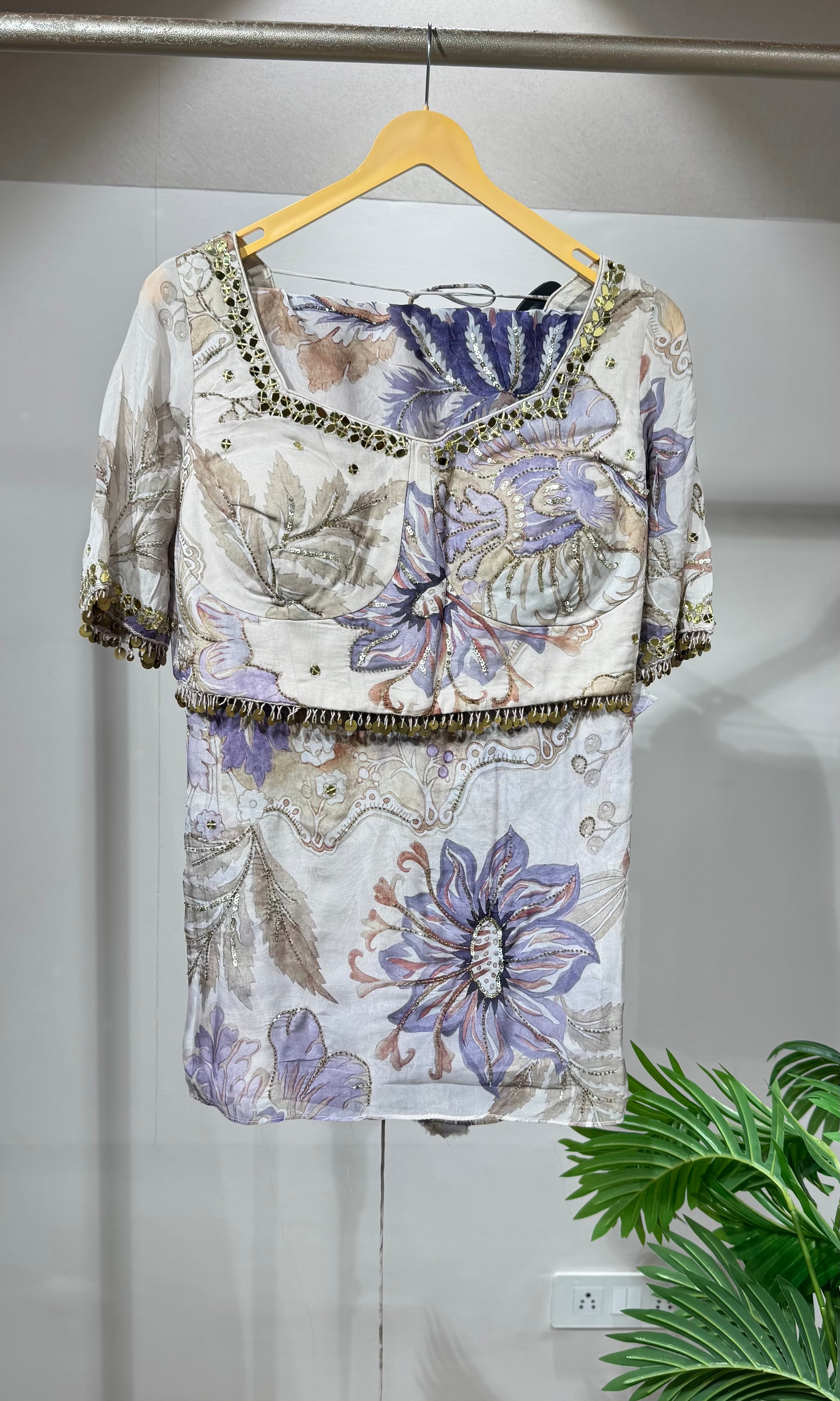 Grey floral designer saree with blouse