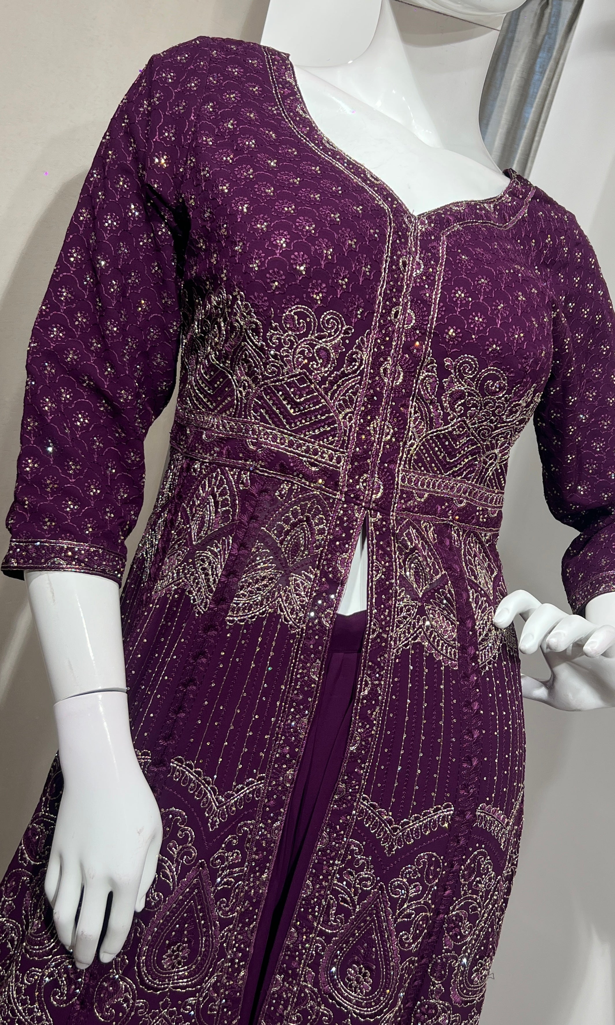 Wine FRONT SLIT ANARKALI WITH PALAZZO PANTS