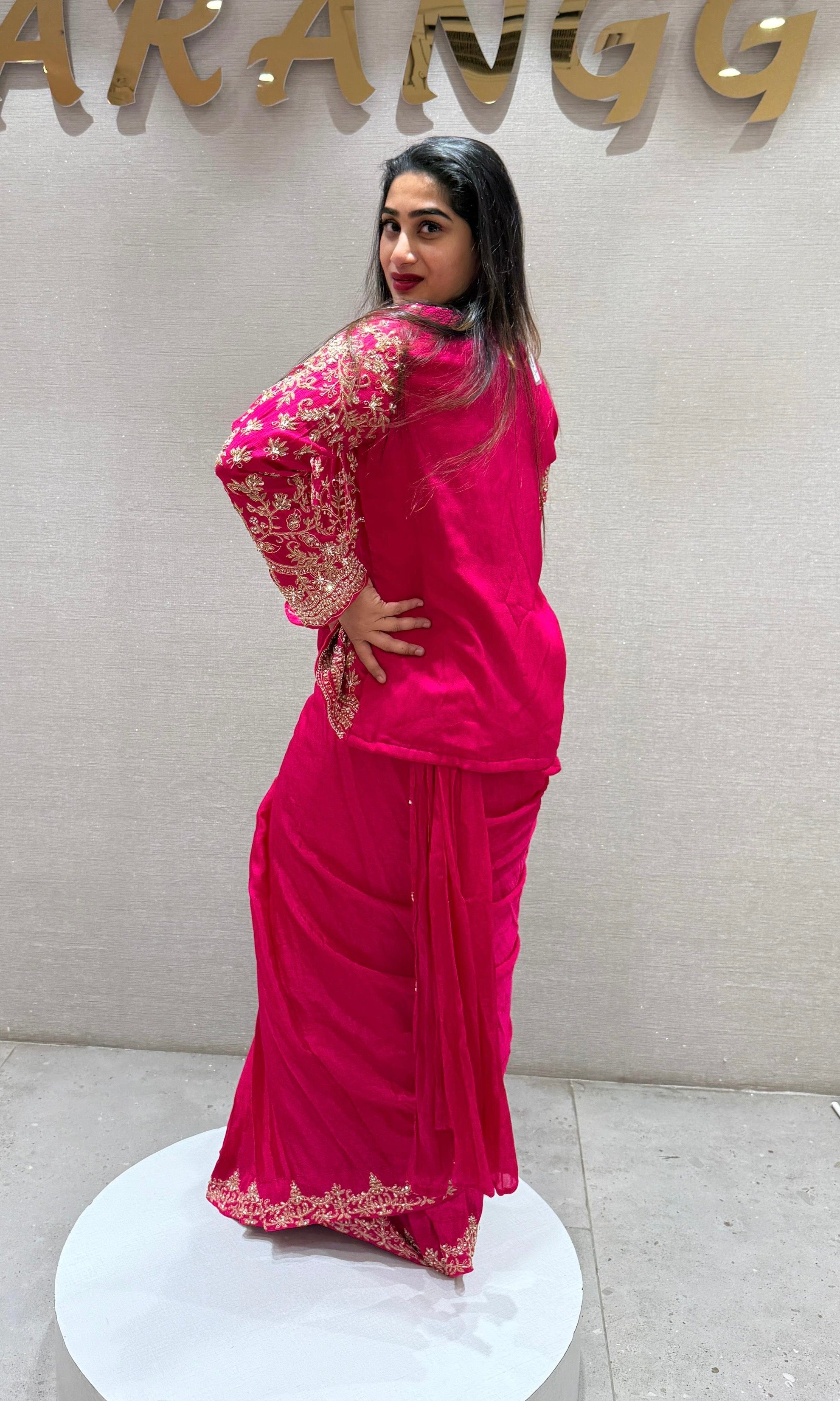 Pink Draped Saree with Embroidered Jacket