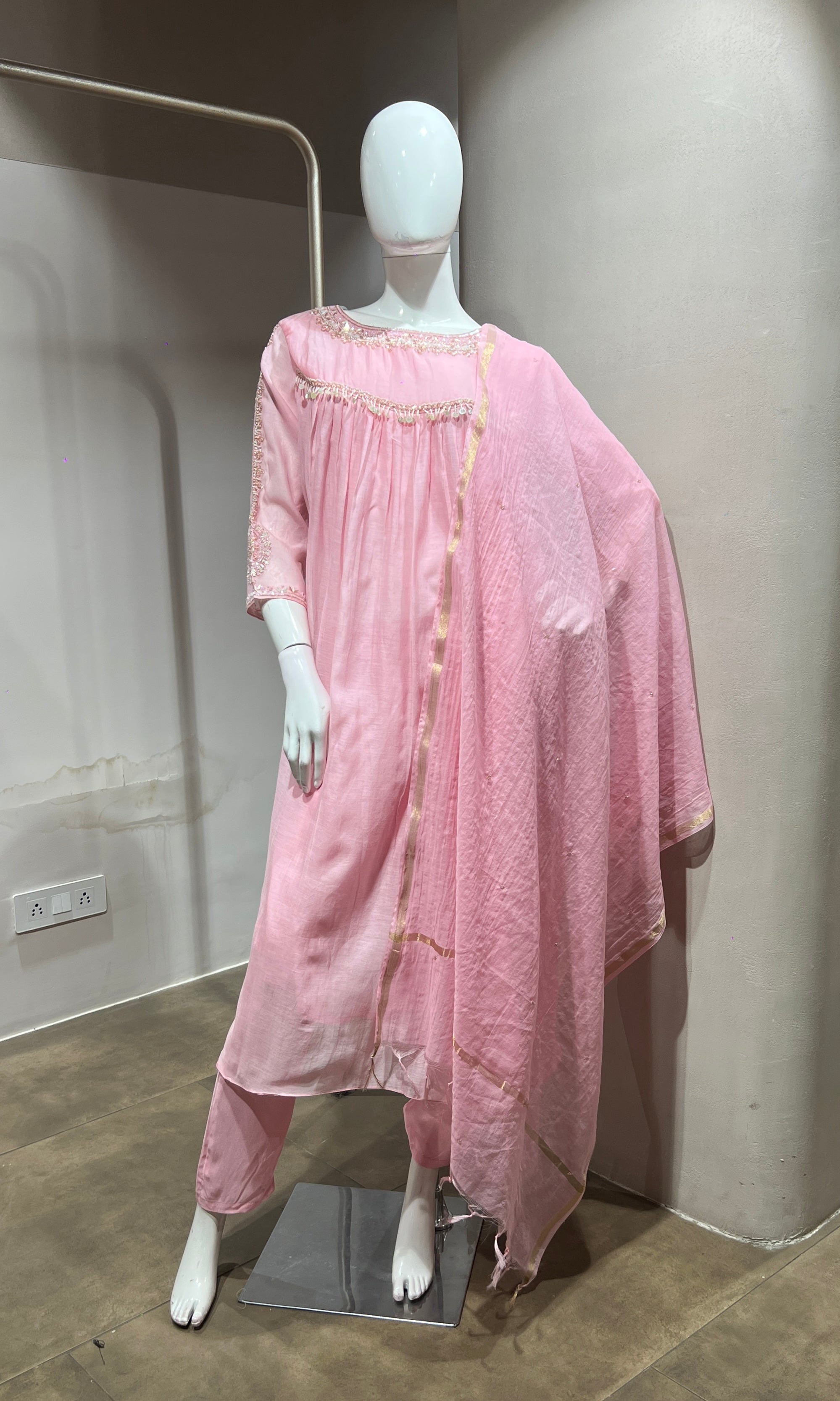 Pink Embroidered Kurta Set with Dupatta